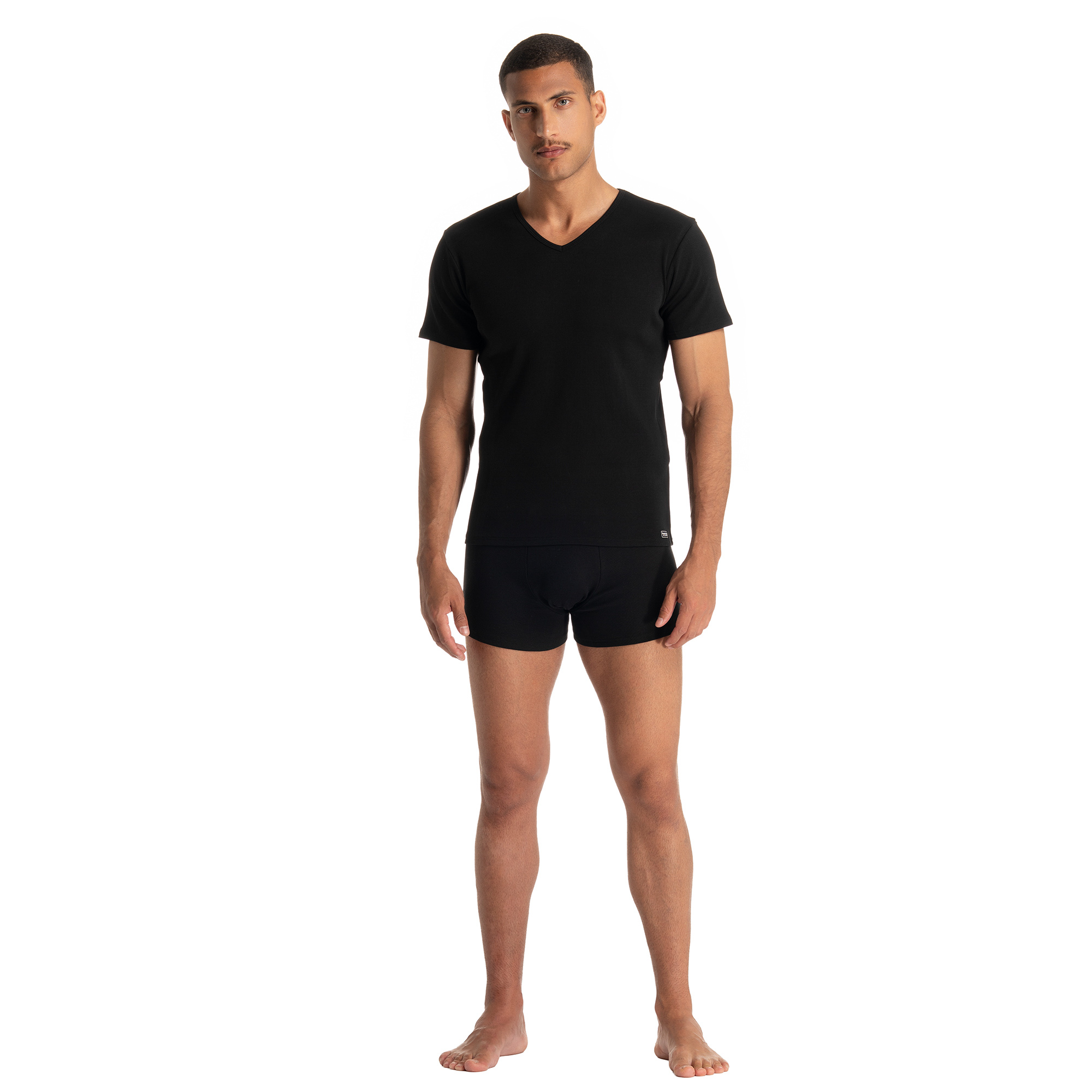 V-Shirt Fine Rib T-shirt, Kurze Hosen, Erwachsener, Mann, Person