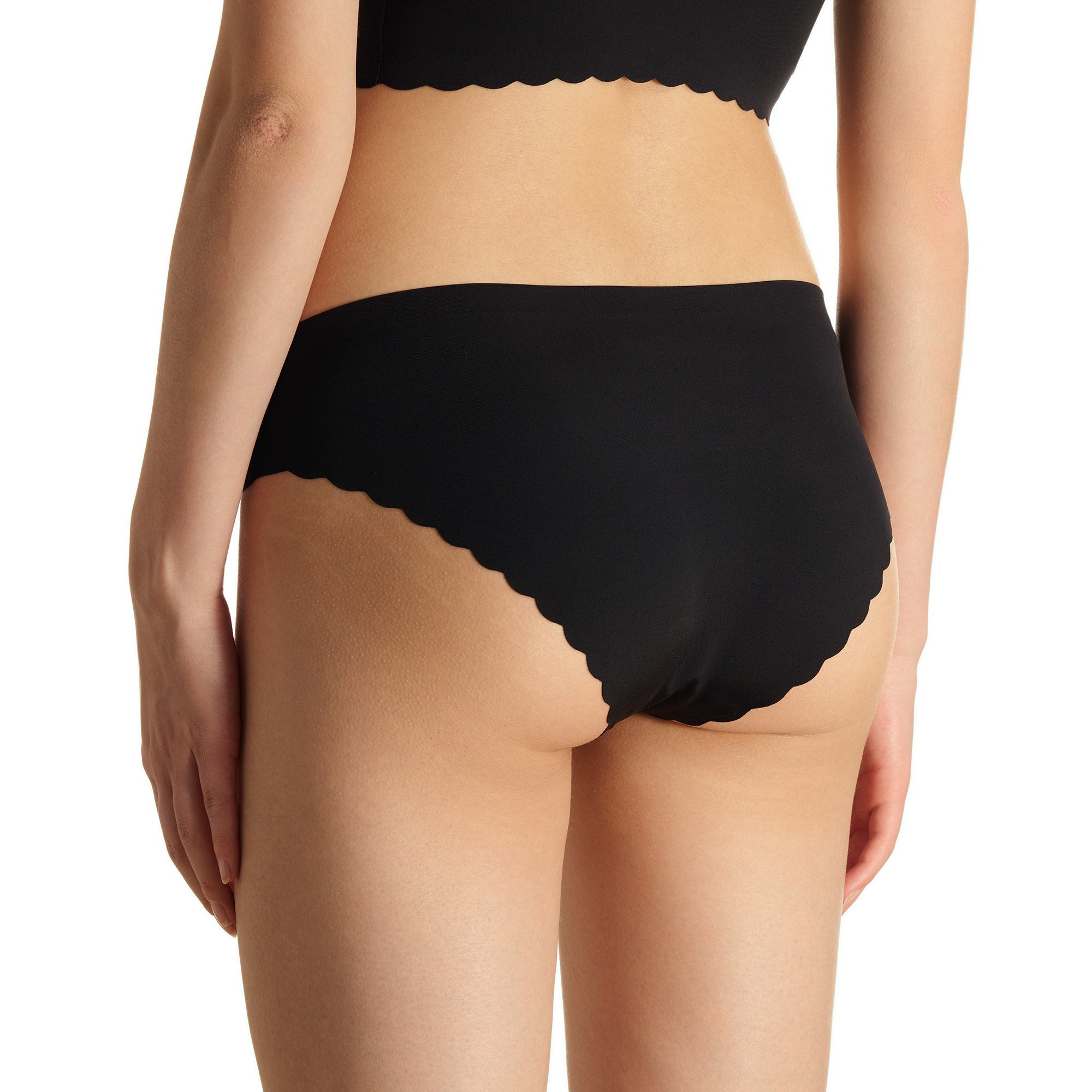 Bikini-Unterteil, Schwarze Unterhose, Rippendesign, Scallop-Kante, Höschen