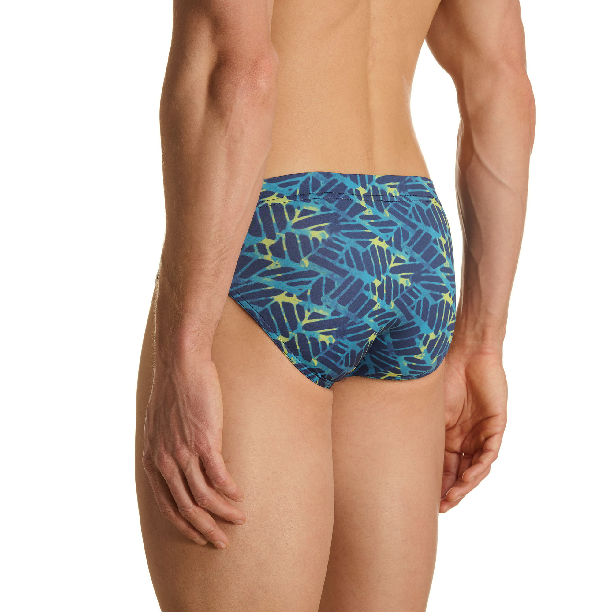 Herren-Badehose, Badebriefs, Blau, Blättermuster