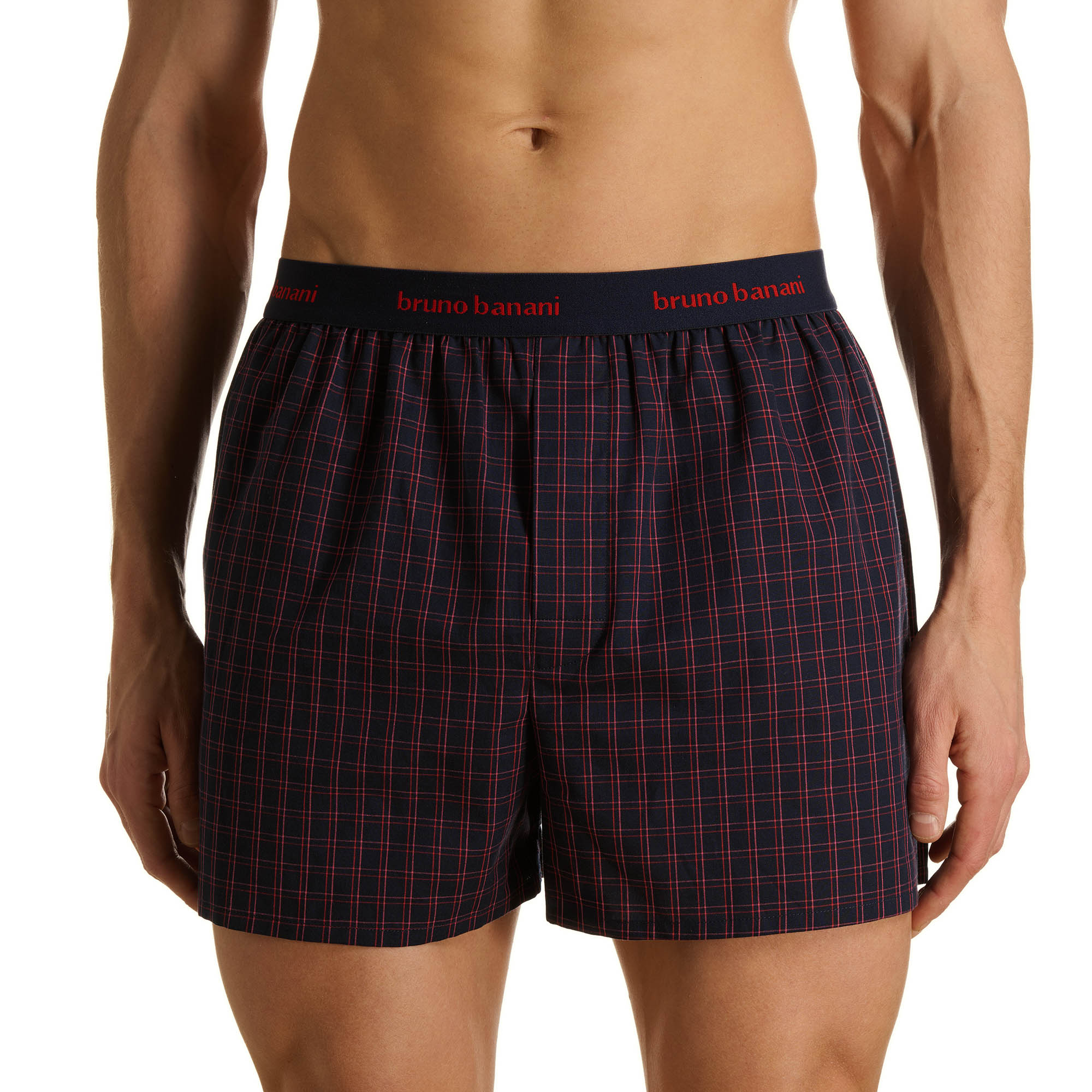 Herren-Boxershorts, Webstoff, Dunkelblau, Karomuster, Elastischer Bund