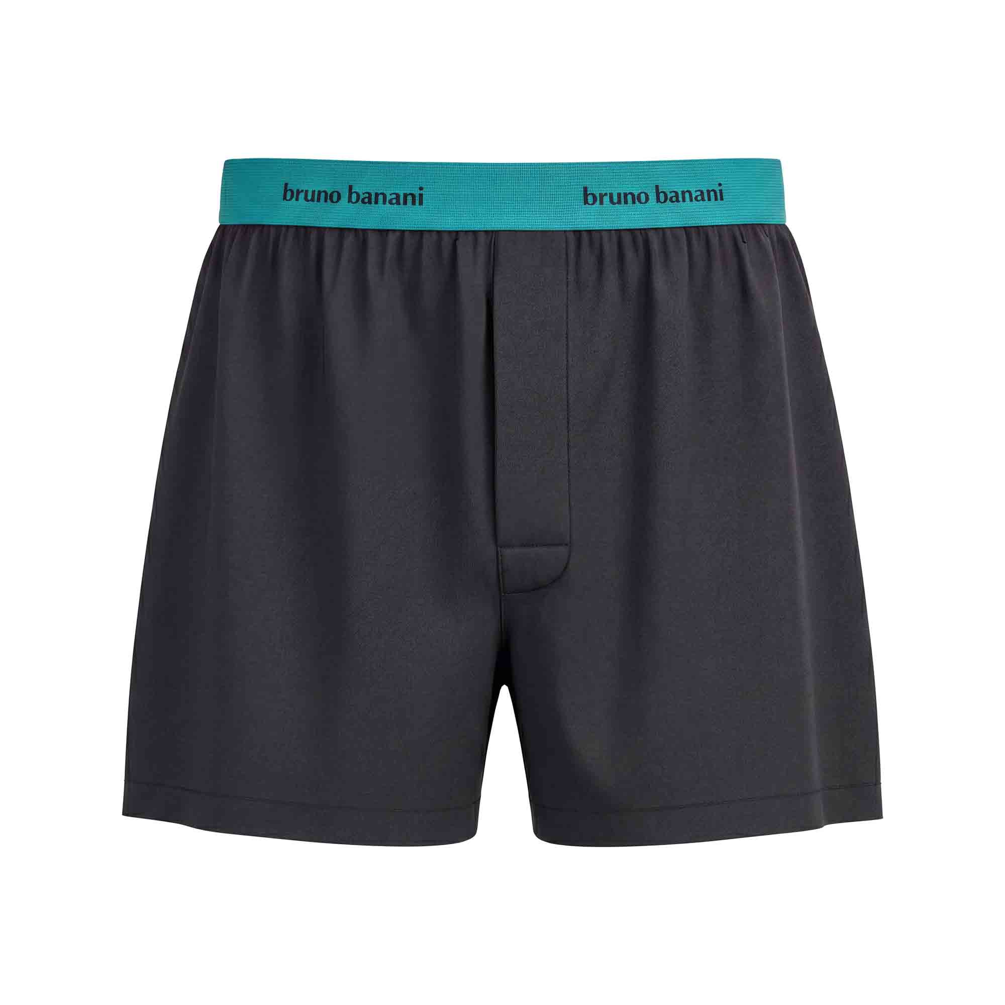 Herren-Boxershorts, Dunkelgrau, Türkiser Bund, Elastischer Bund, Knopfleiste