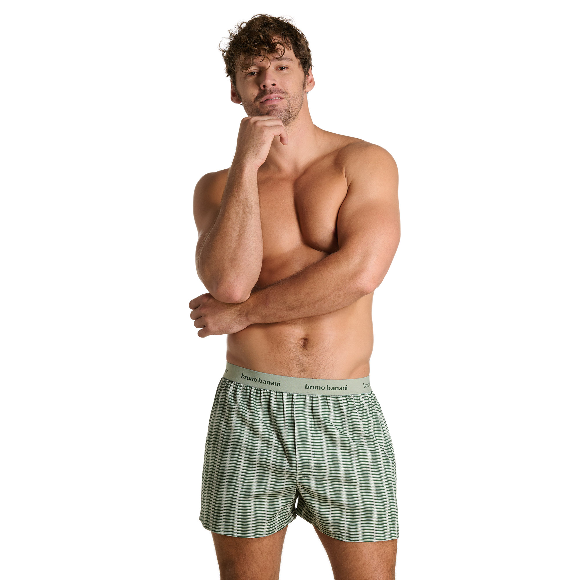 Boxershorts, Herrenunterwäsche, grüne Streifen, Elastischer Bund, bruno banani