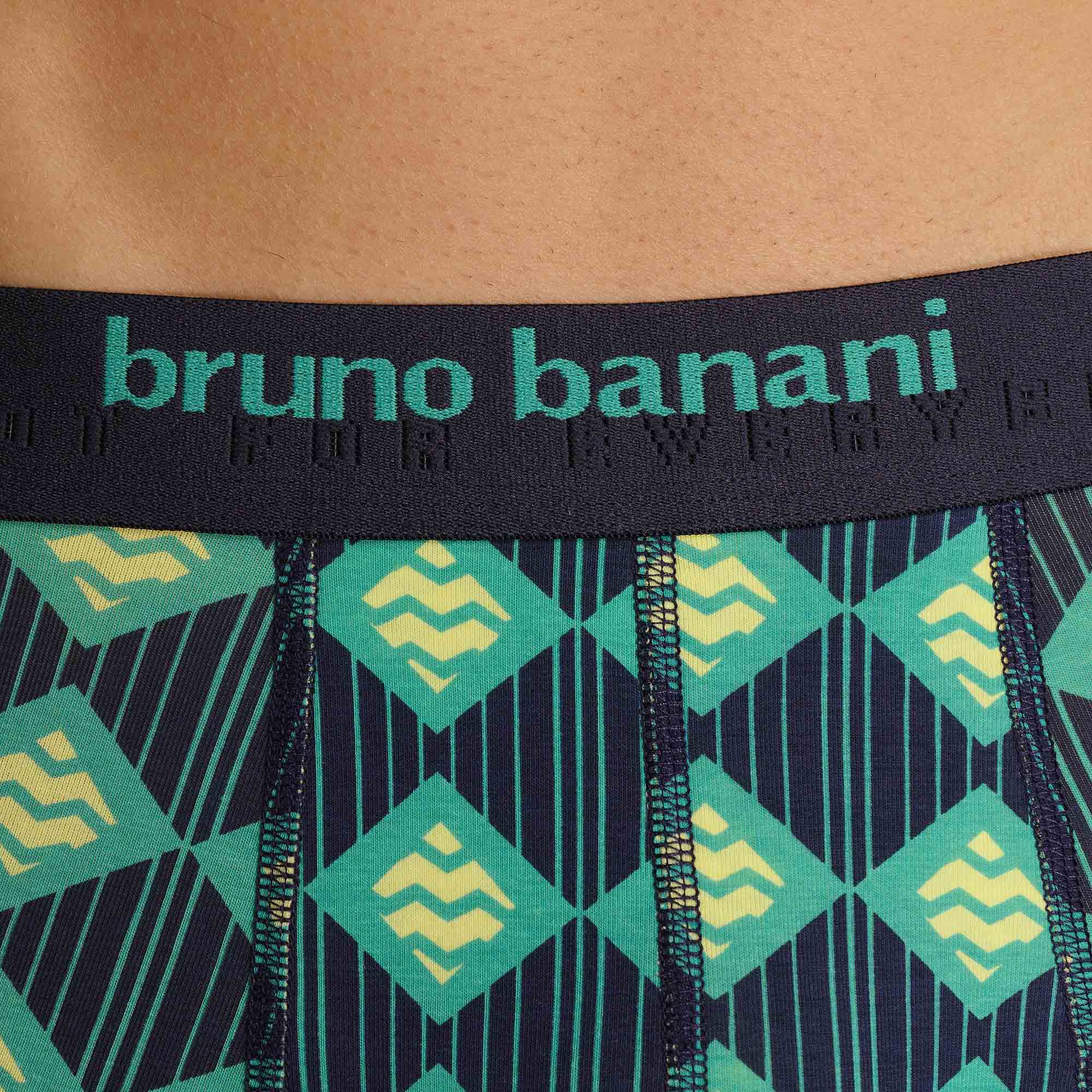 Herren-Boxershorts, Elastischer Bund, Geometrisches Muster, Türkis und Schwarz