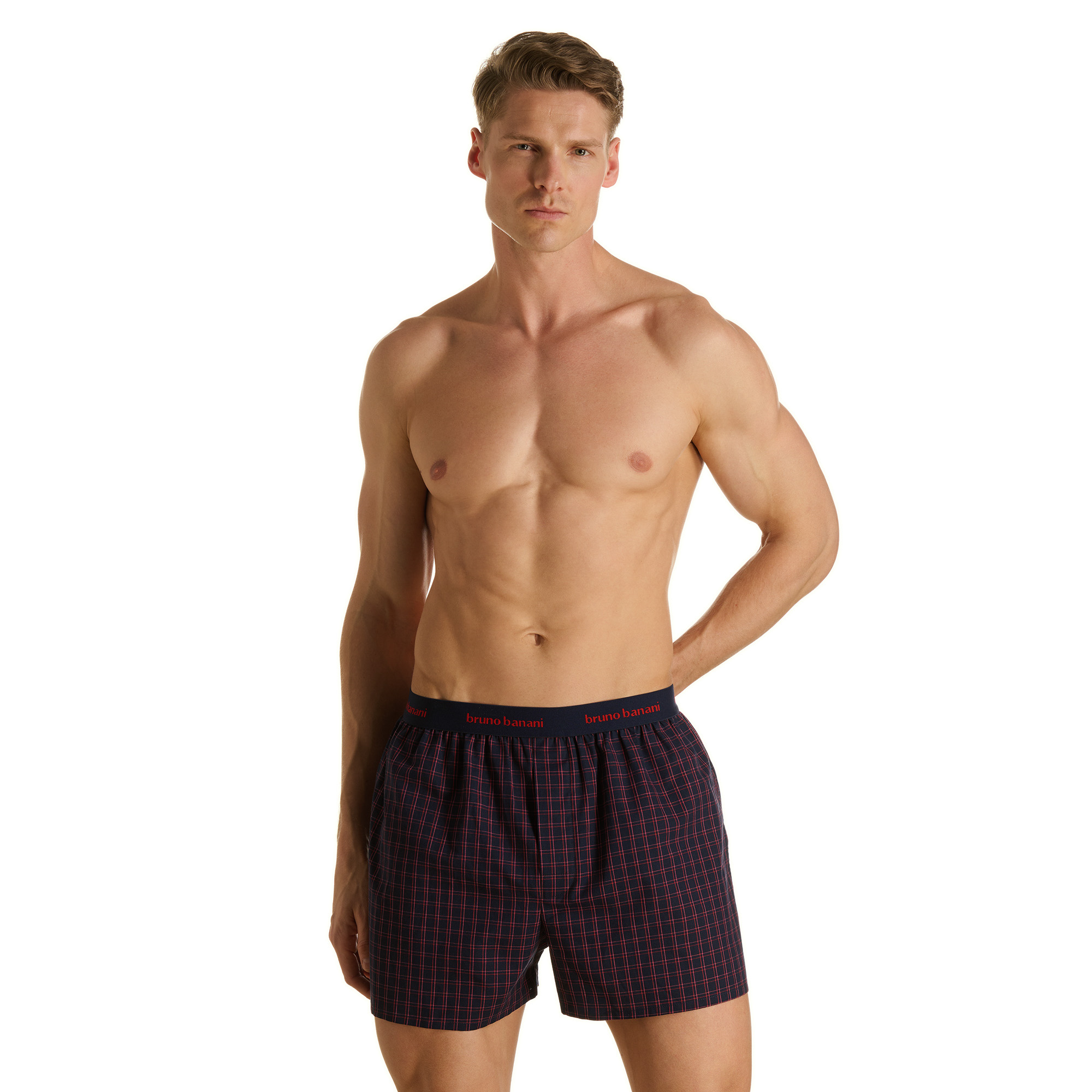 Herren-Boxershorts, Webstoff, Karomuster, Dunkelblau, Elastischer Bund