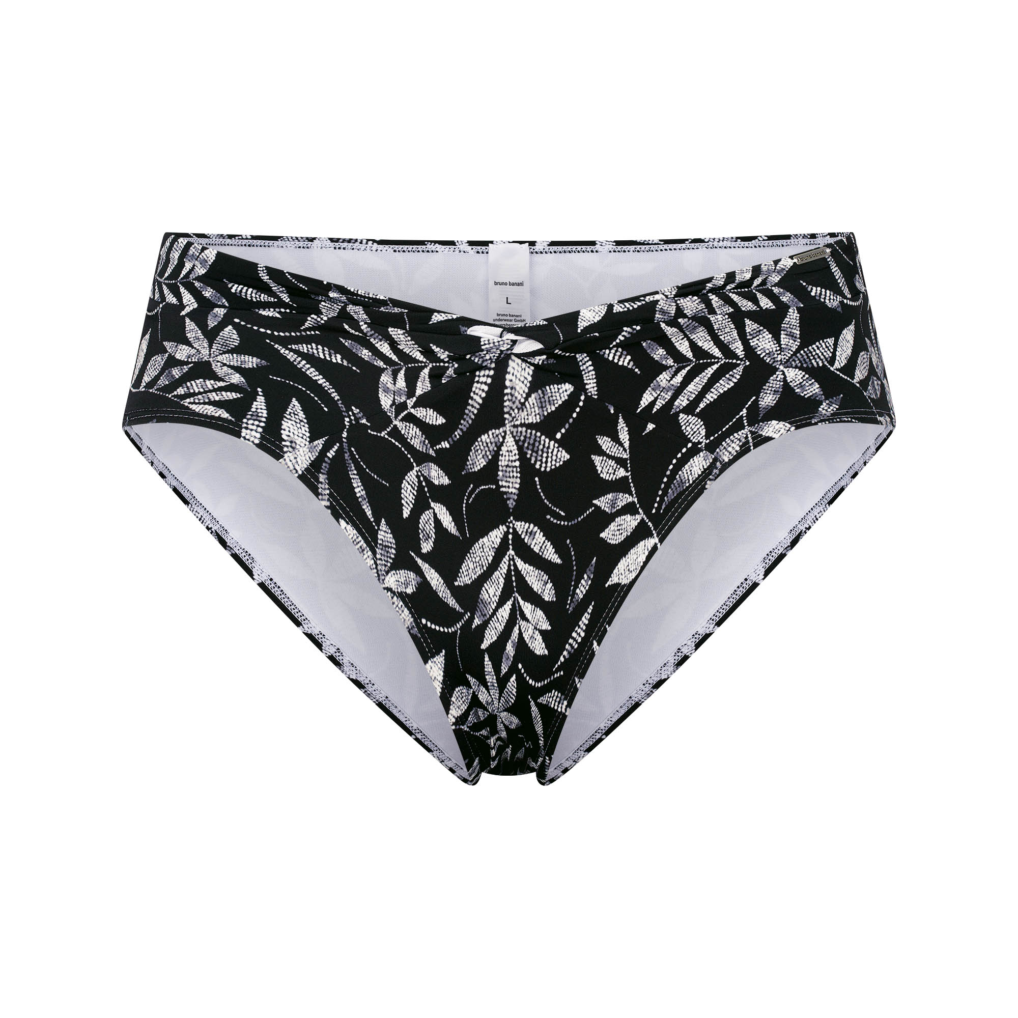 Hose, Bikini-Unterteil, Schwarz-Weiß Muster, Leaf-Print, Tangaschnitt