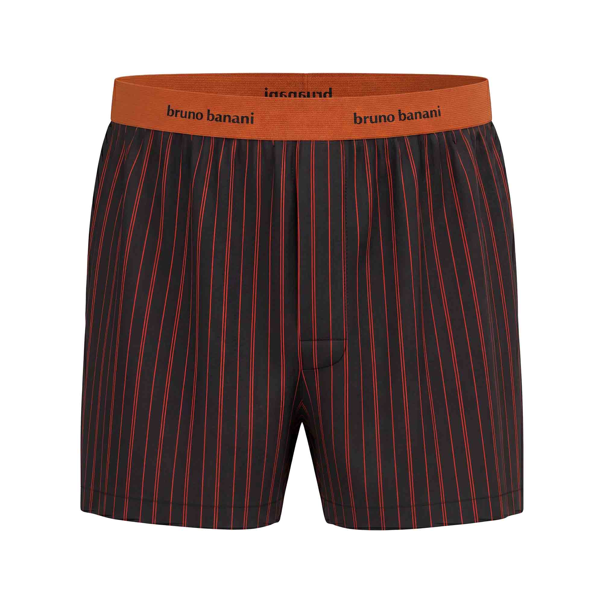 Herren-Boxershorts, Schwarz-rot gestreift, Orangefarbener Bund, Elastischer Bund, Herren-Boxershorts, schwarz-rote Streifen, orangefarbener Bund, elastischer Bund, Herren-Boxershorts, schwarz-rot gestreift, orangefarbener Bund, elastischer Bund