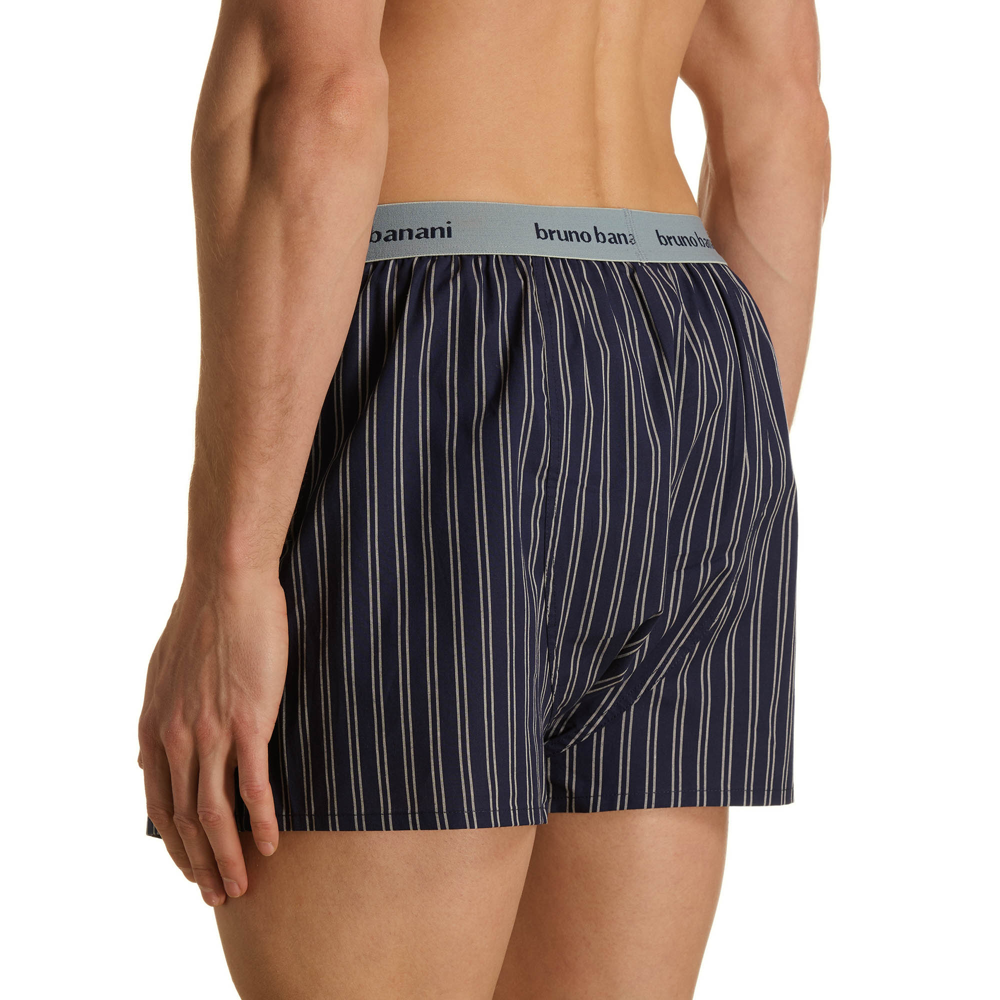 Boxer-Shorts, gestreiftes Muster, marineblau, elastischer Bund, bruno banani Logo