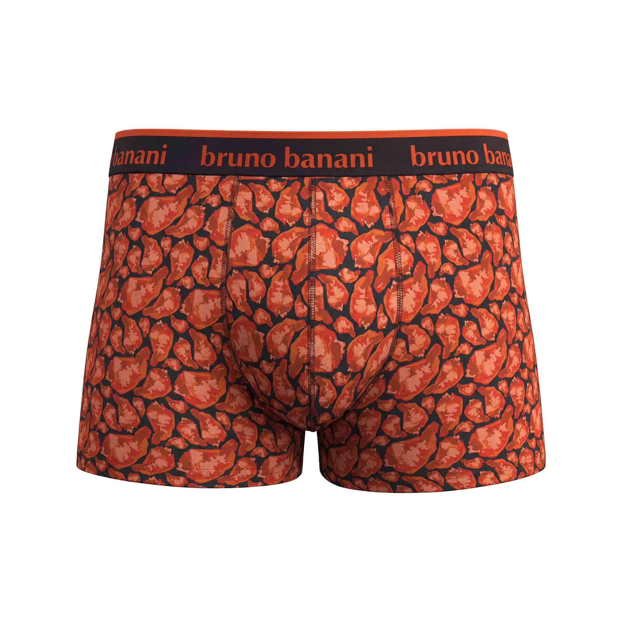Herren-Boxershorts, Allover-Print, Schwarz-Orange, Elastischer Bund, Kurzbeiniger Schnitt