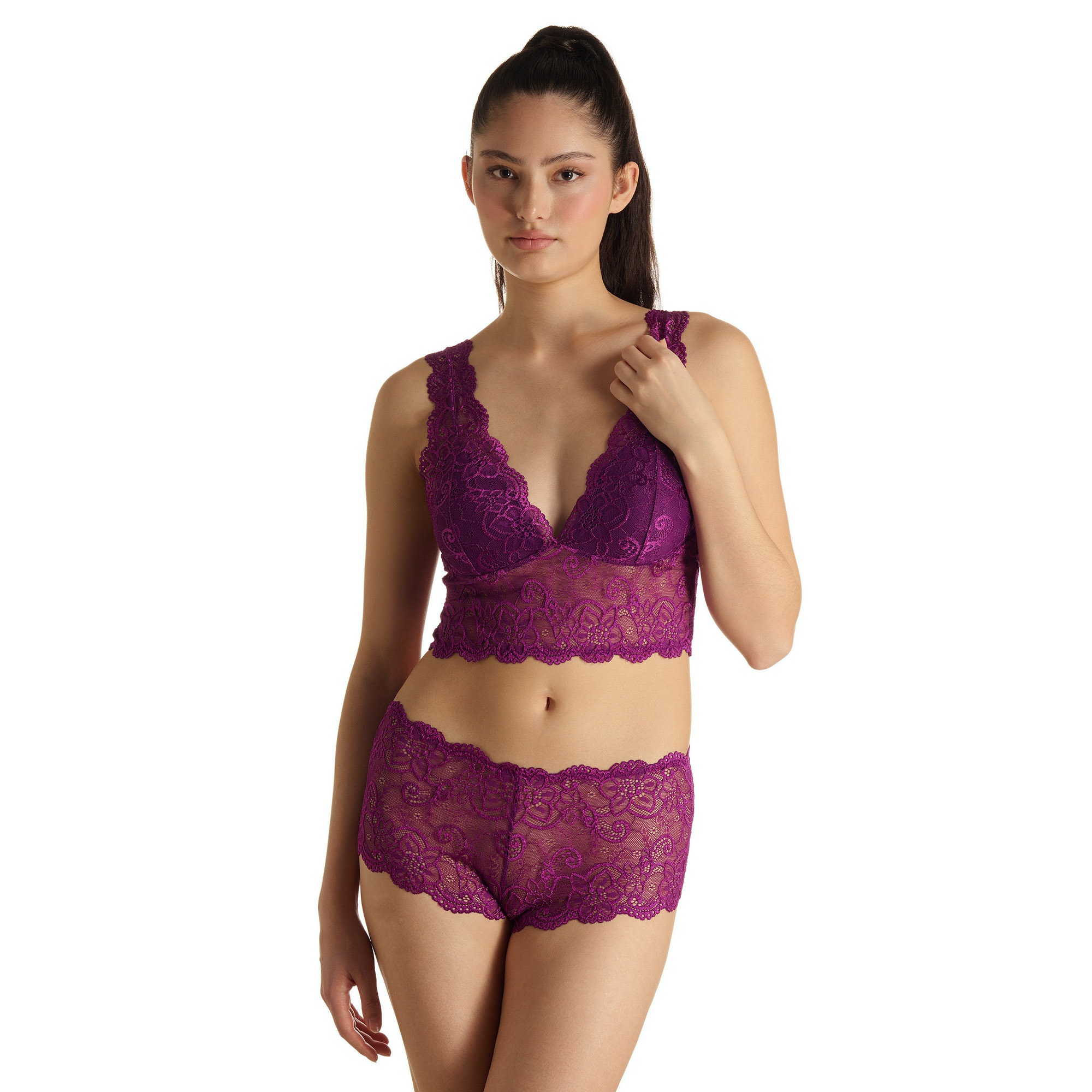 Spitzen-Bralette, Lingerie-Set, Spitze, Lila, Unterwäsche-Set