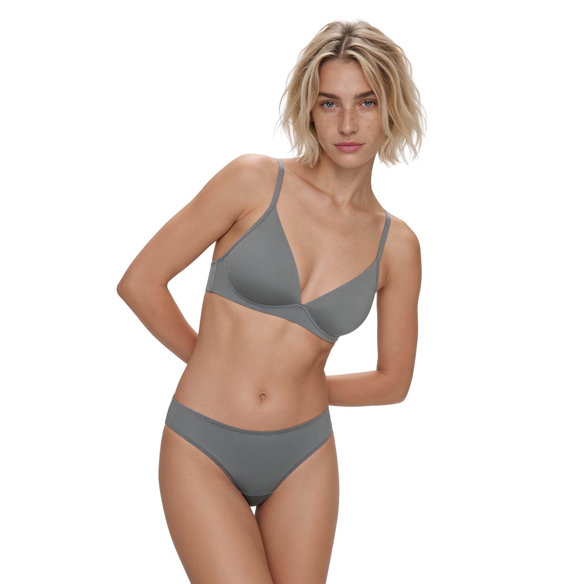 bikini top, bikini bottom, solide Farbe, grau, damend