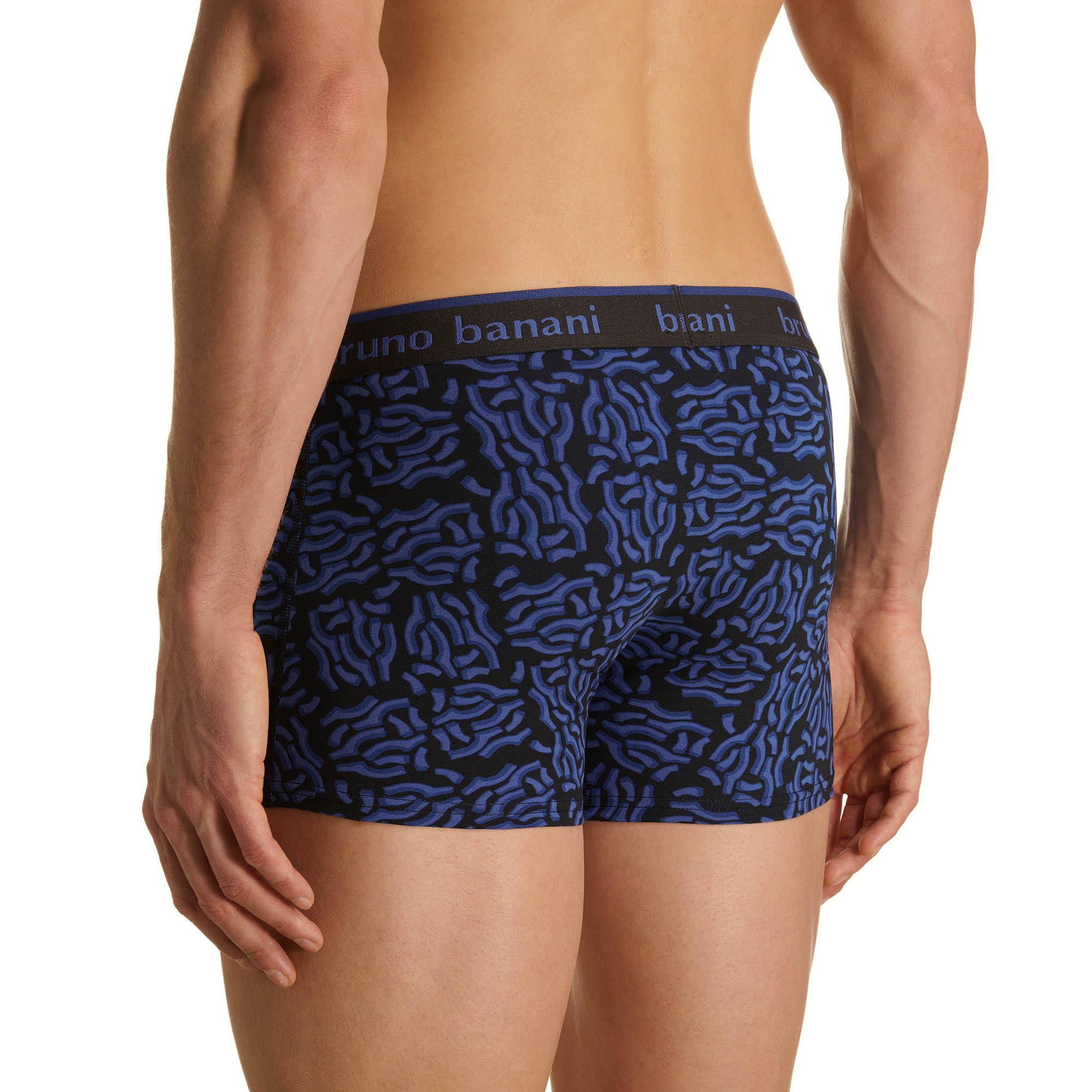 Boxer-Shorts, gemustertes Muster, Blau-Schwarz, Elastischer Bund, Unterwäsche