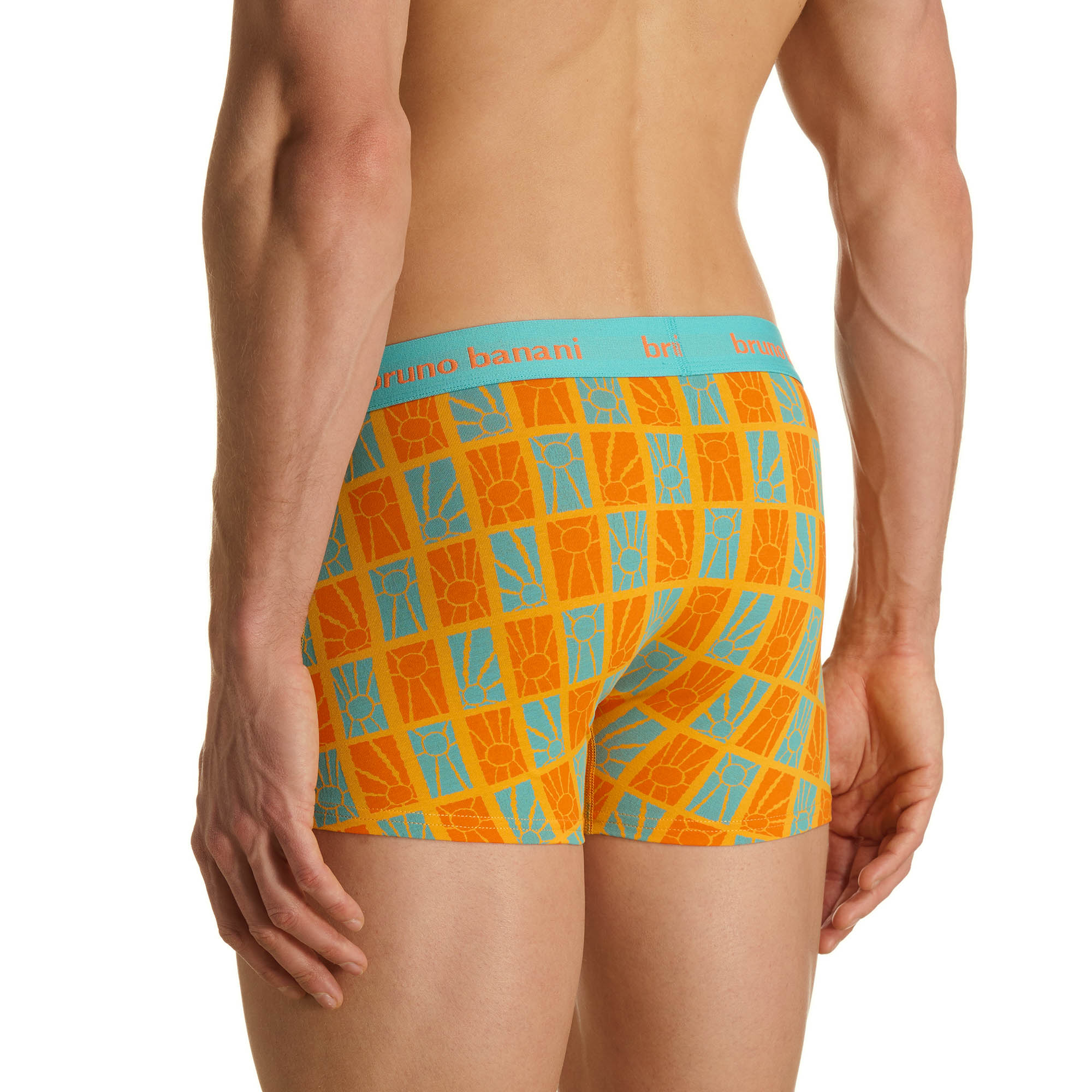_boxer shorts, patterned underwear, bright orange blue, elastic waistband, men's underwear