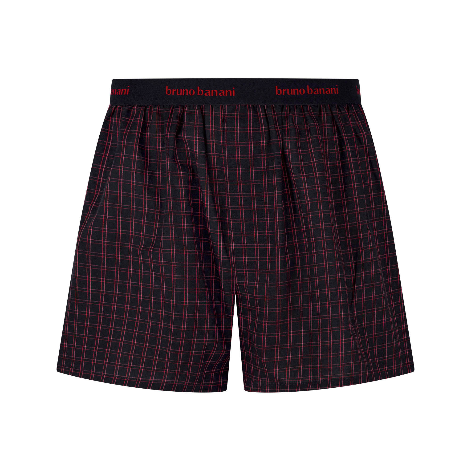 Herren-Boxershorts, Webbund, Karomuster, Schwarz-Rot, Lockere Passform