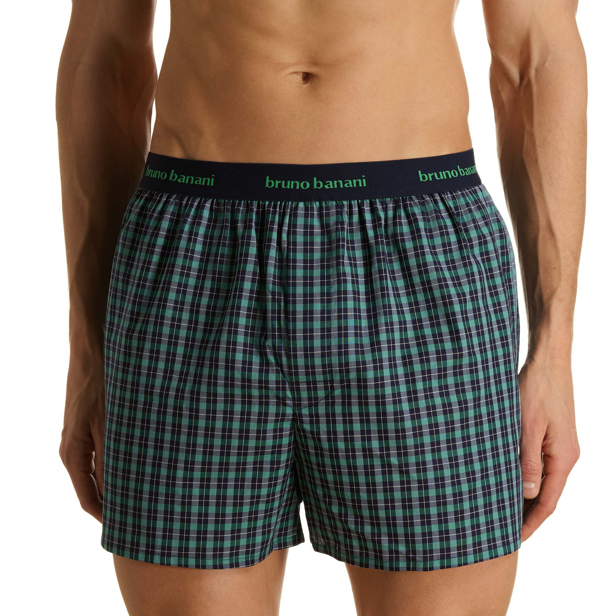 Boxer-Shorts,  Karo Muster, Grün/Schwarz/Blau, Baum?