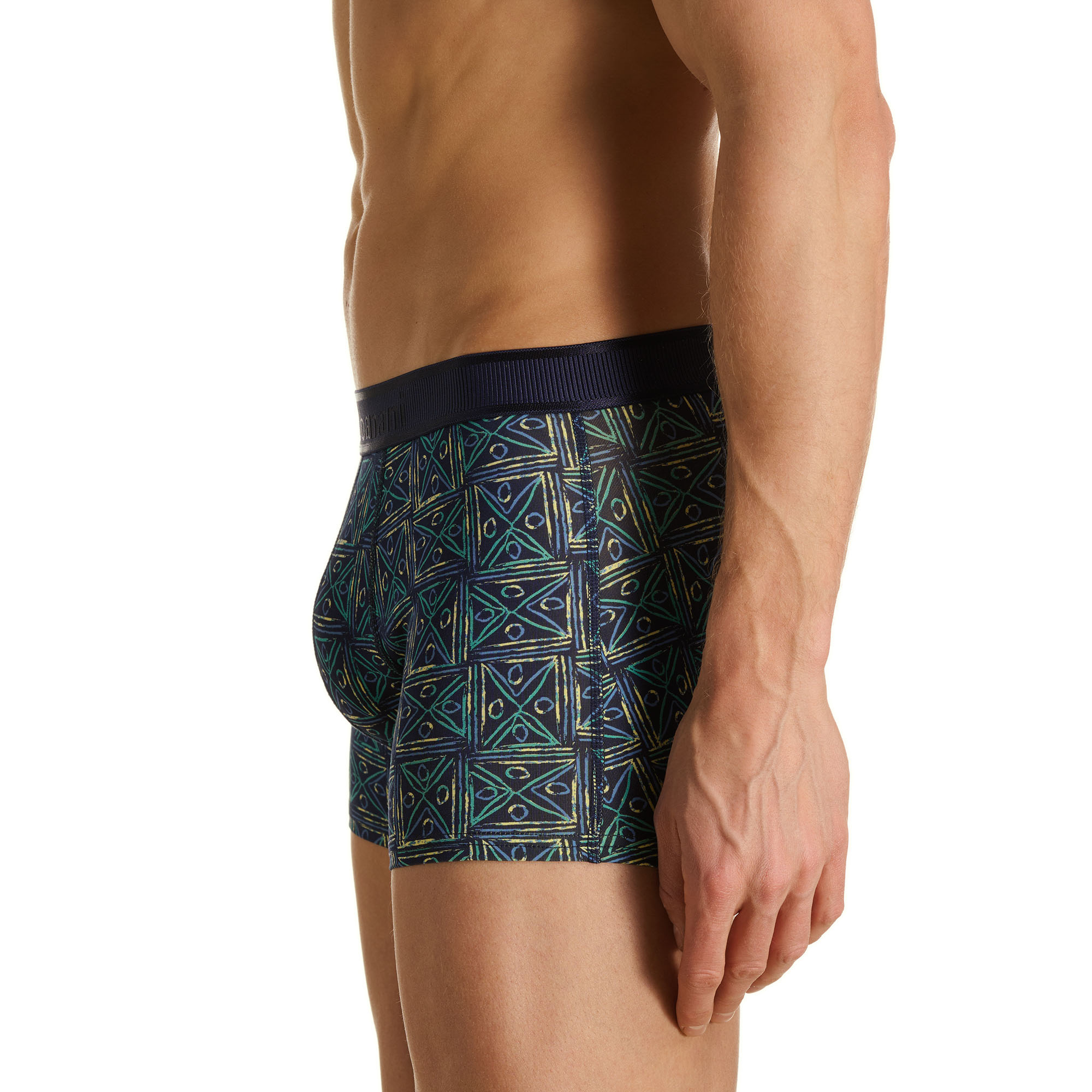 Unterwäsche, Boxer, Muster, geometrisch, Dunkelblau