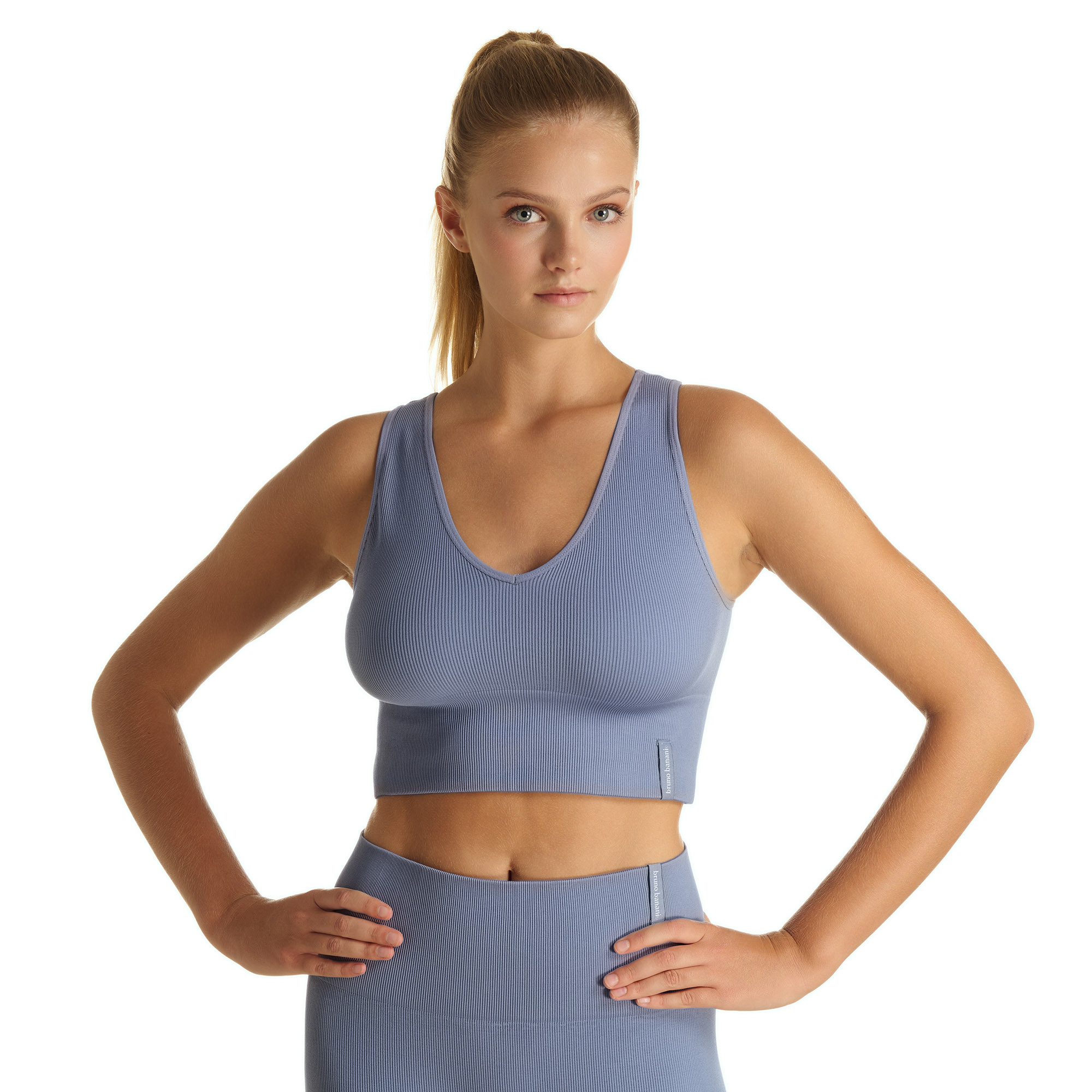 Sport-BH, Ribbed, Tanktop, Blau, Fitness-Set
