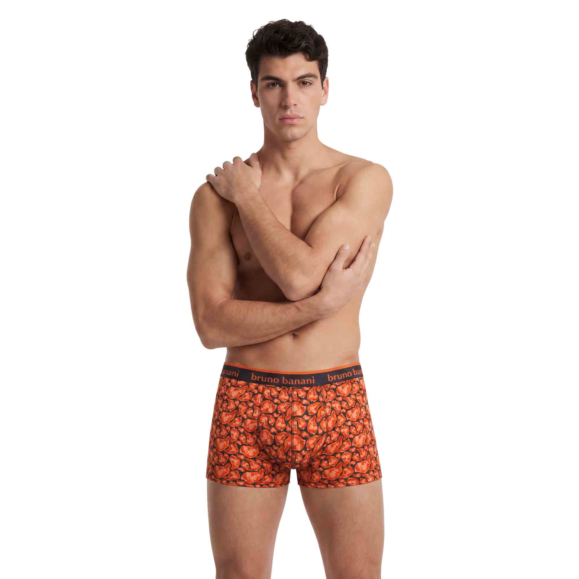 Herren-Boxershorts, Orange-schwarz, Musterprint, Elastischer Bund