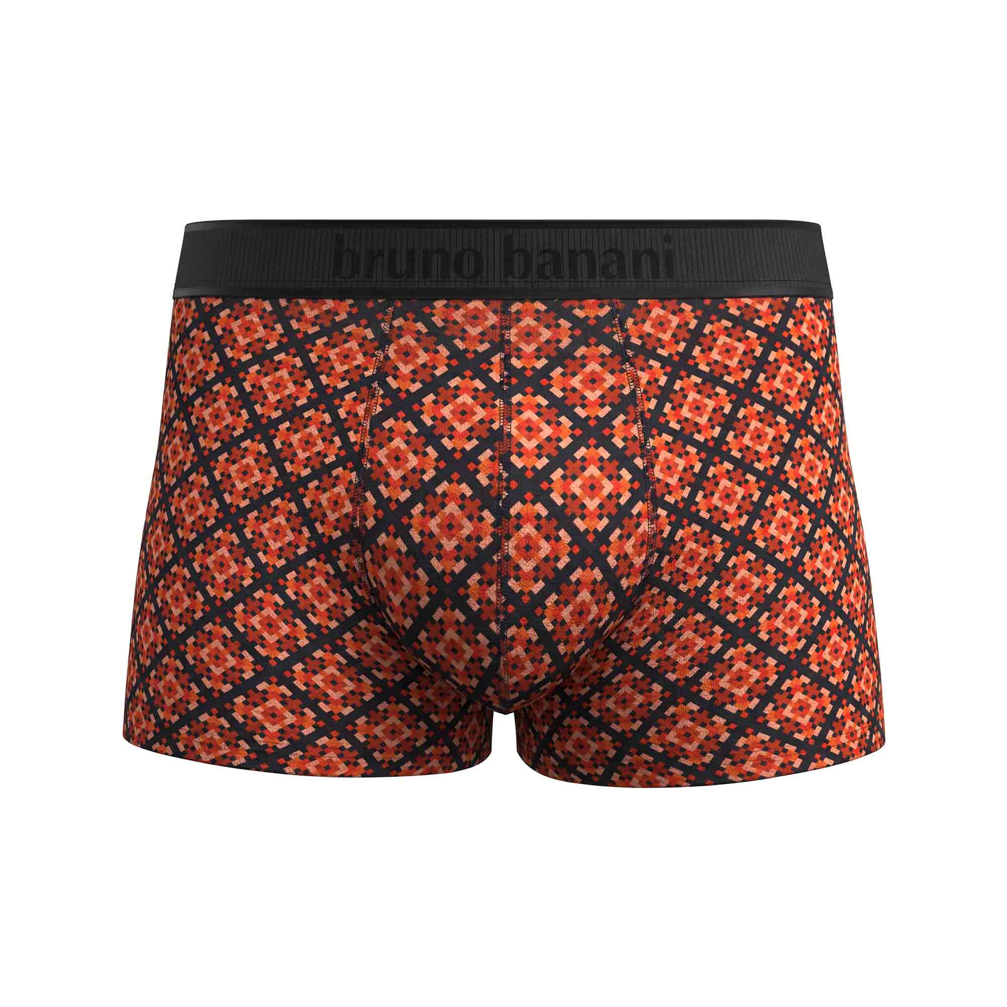 Herren-Boxershorts, gemustert, orange-schwarz, elastischer Bund