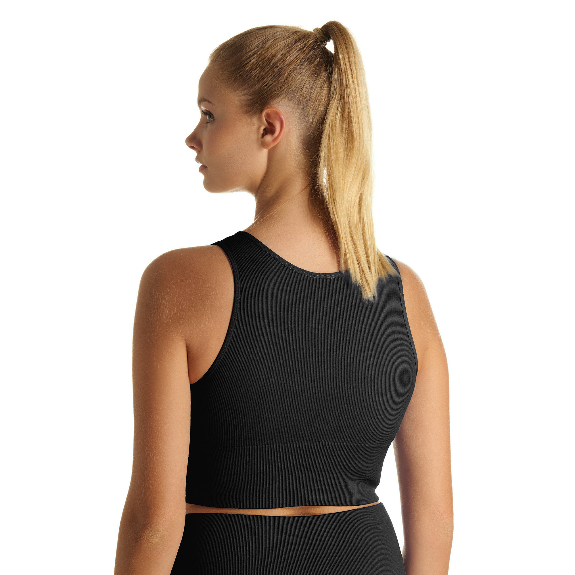 Top, Tanktop, Rippenmuster, Schwarz, Ärmellos