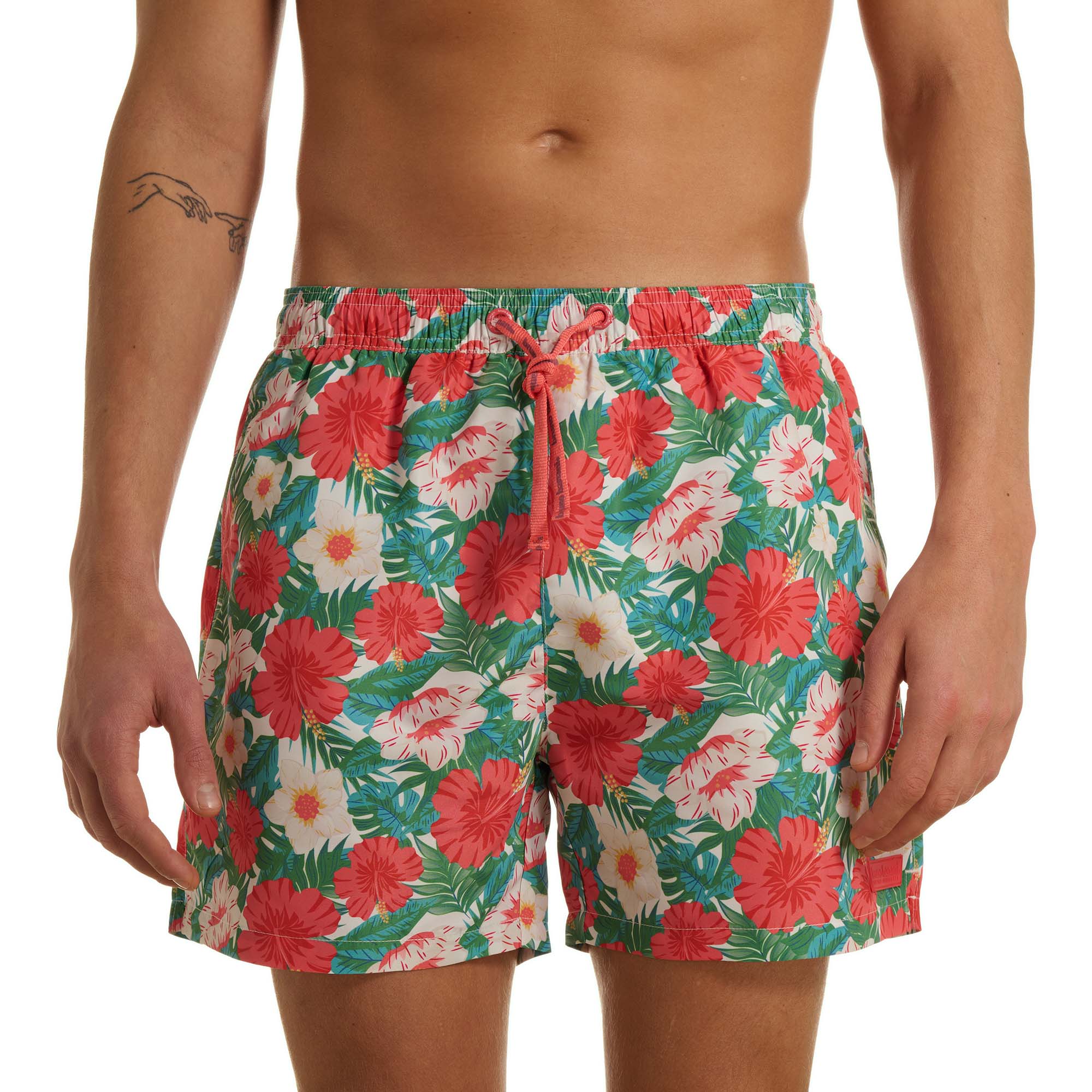 Herrenshorts, Badeshorts, Hawaiimuster, Floral-Print, Garnitur-Detail