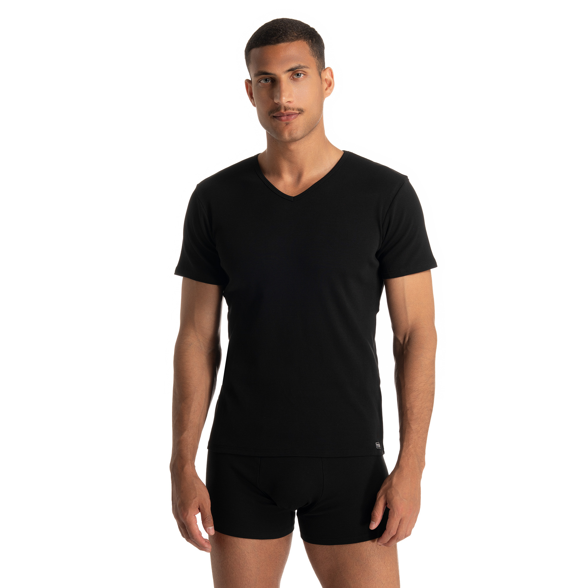 V-Shirt Fine Rib T-shirt, Erwachsener, Männlich, Mann, Person