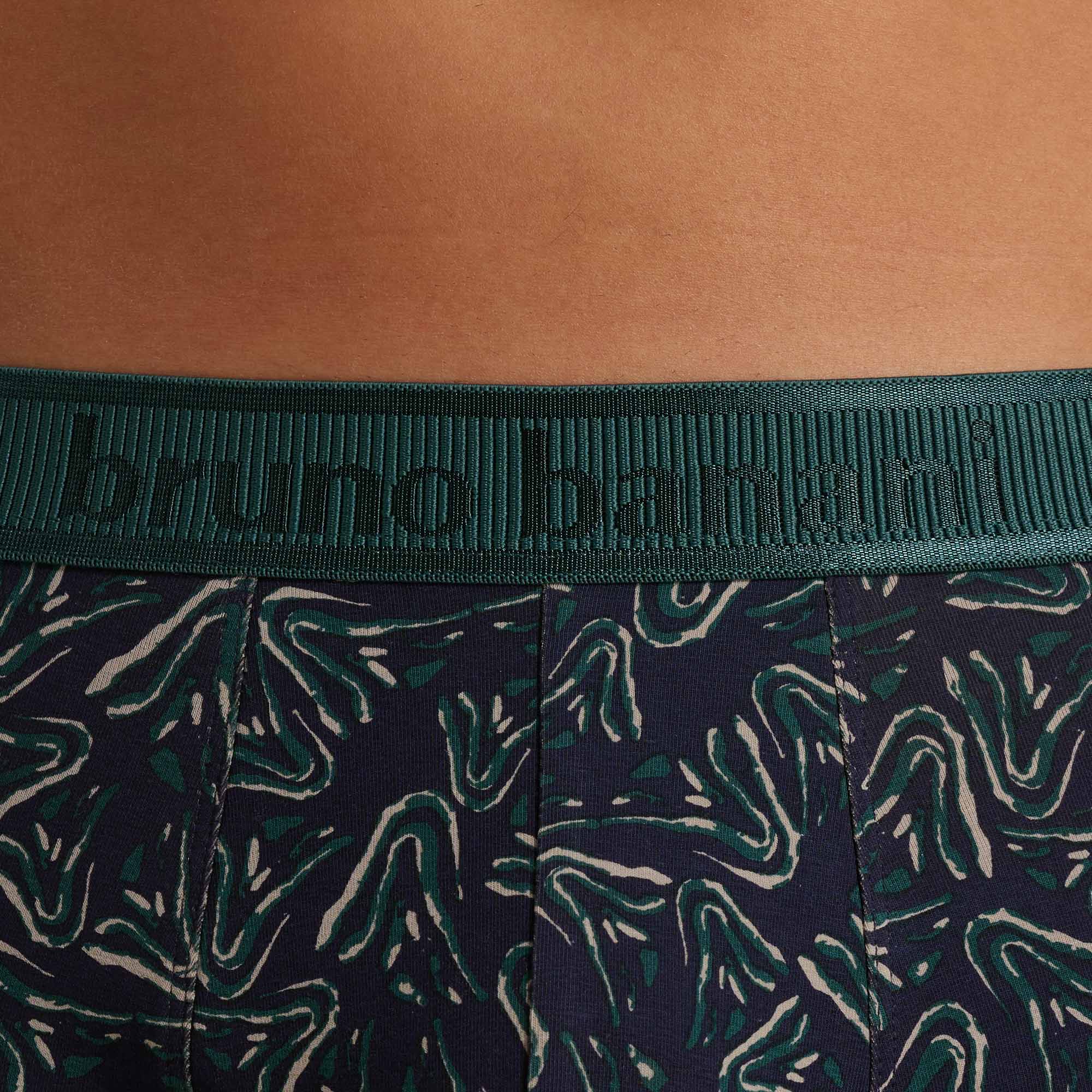 Boxershorts, Musterprint, Elastischer Bund, Dunkelblau, Grüne Akzente