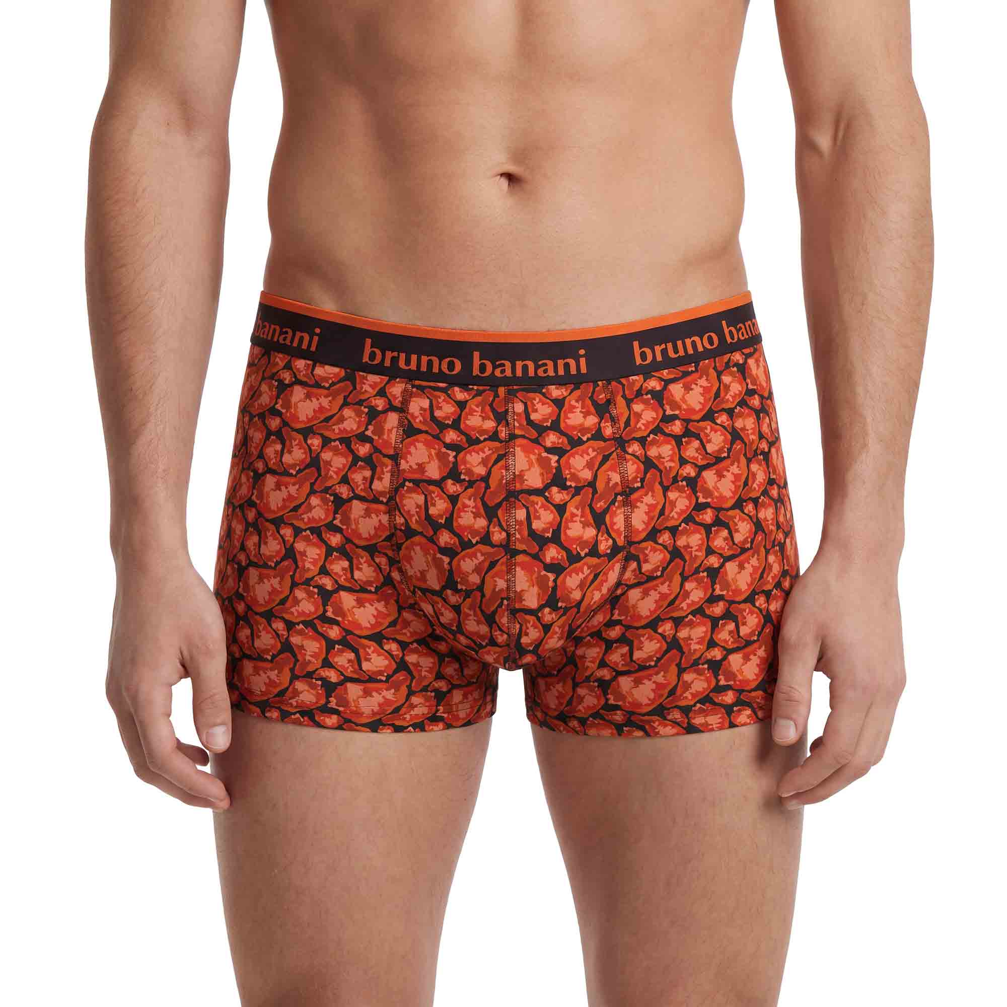 Herren-Boxershorts, Orange-schwarz, Abstraktes Muster, Elastischer Bund