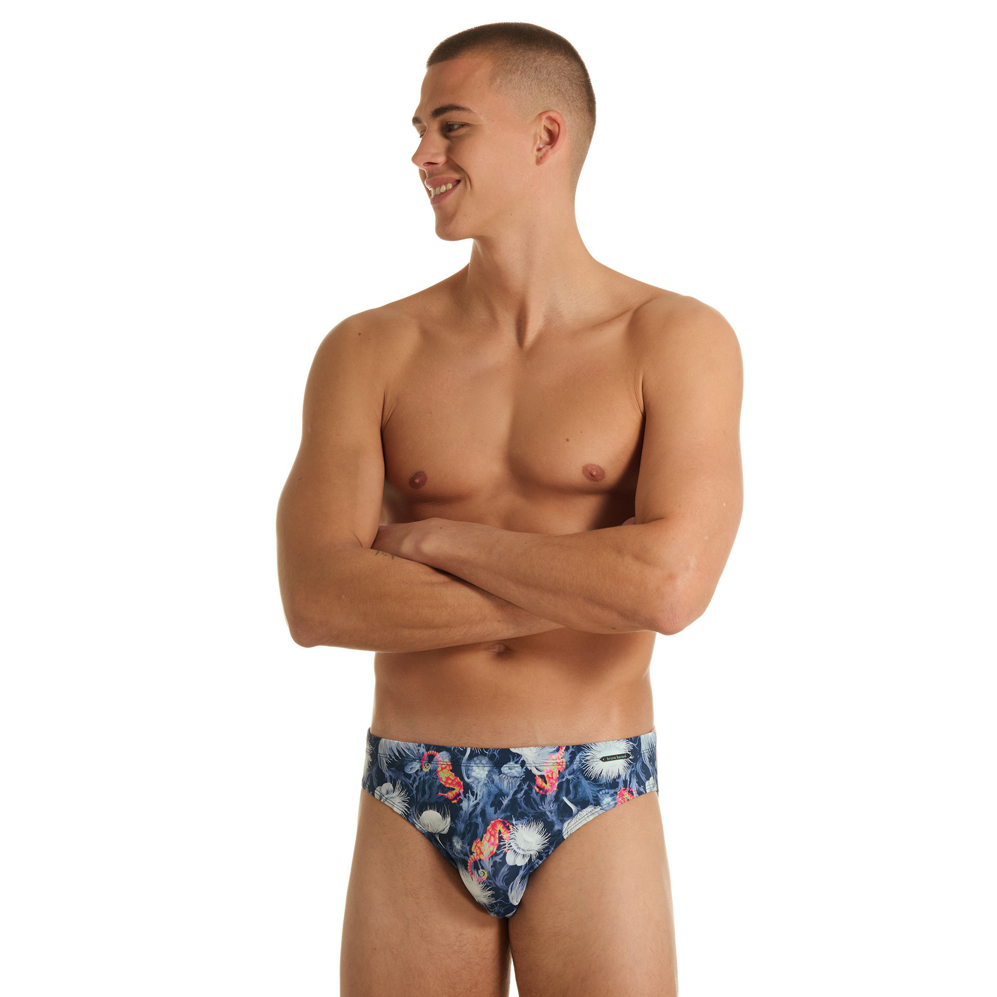 Schwimmslip, Bademode, Bedruckt, Muster, Blau