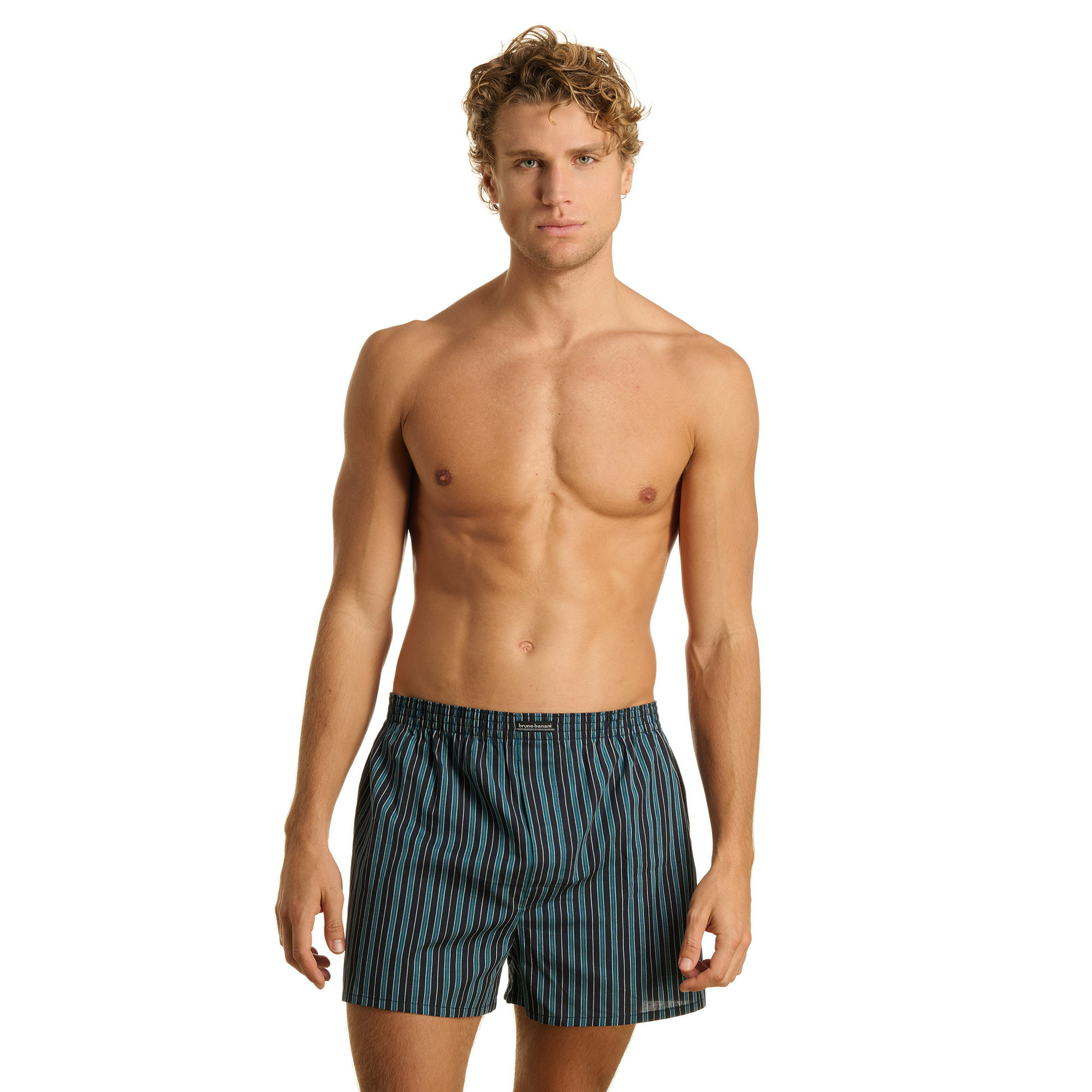 Herrenboxer, Badeshorts, Streifen, Muster, Schwarzblau