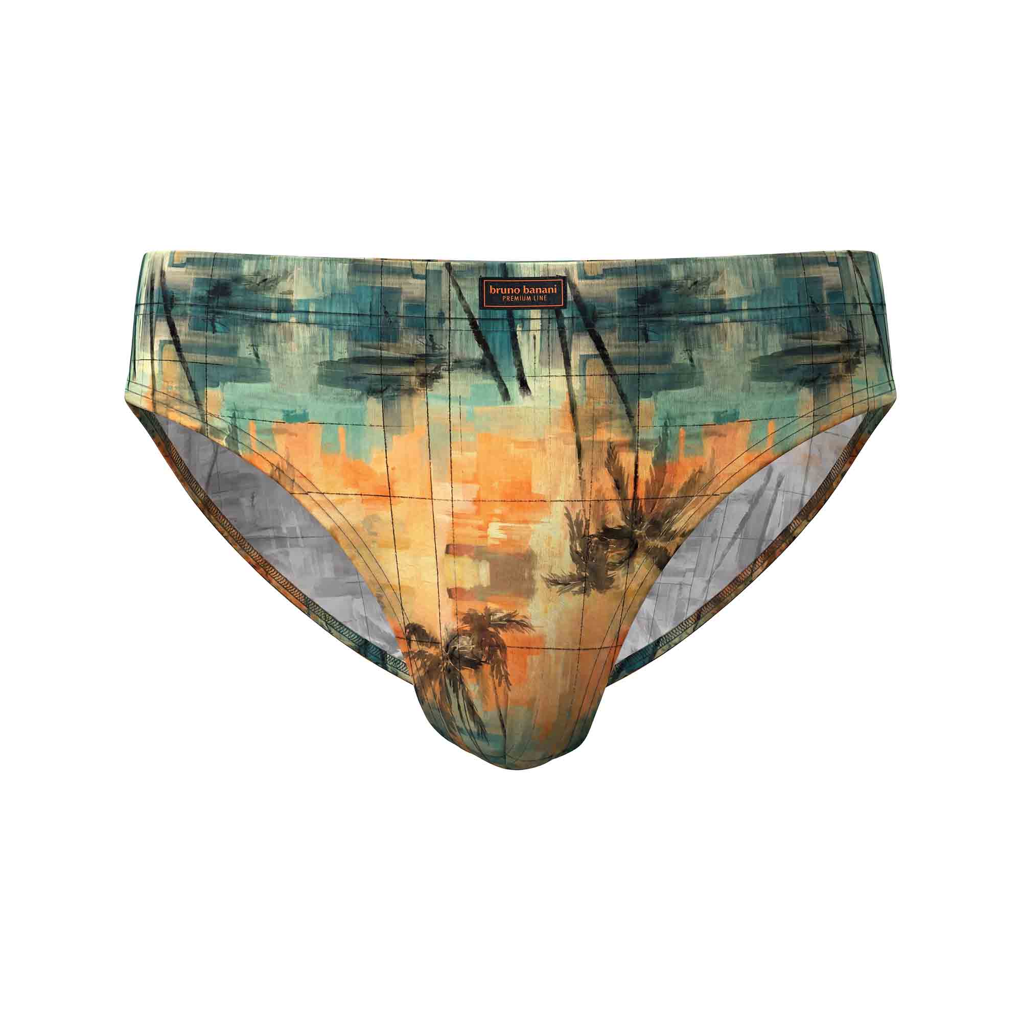 Herren-Slip, Abstraktes Muster, Palmenmotiv, Bunt, Low-Rise-Schnitt