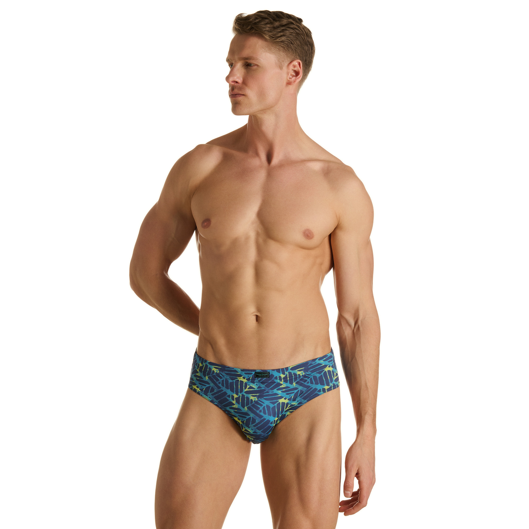 Herren-Slip, Badehose, Blau-grün, Geometrisches Muster