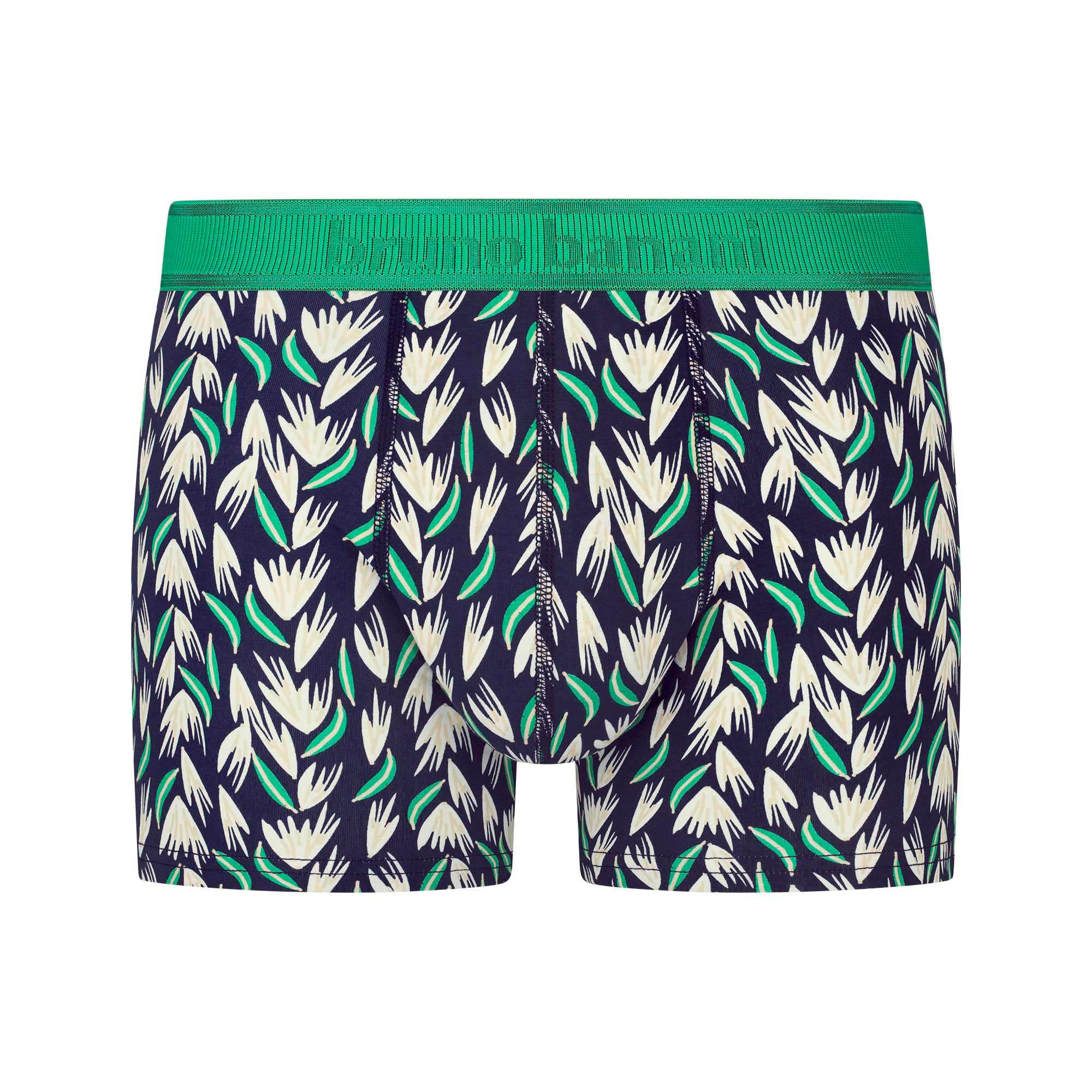 Boxer, Muster, Blätterdruck, Marineblau, Grünes Bündchen