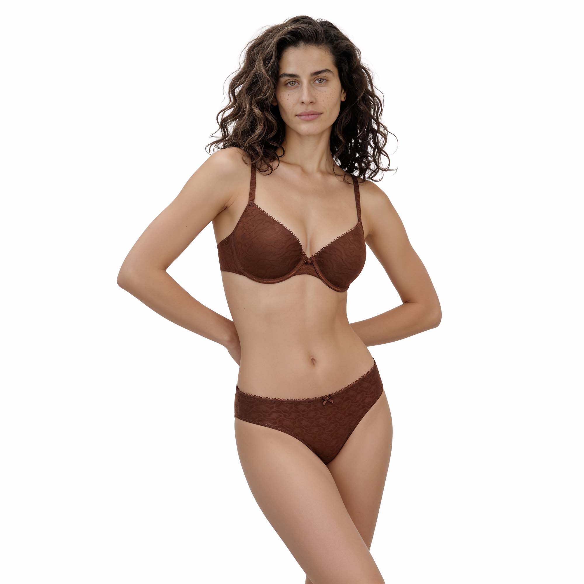 BH, Brassiere, Spitzenmuster, Unterwäsche Set, brauner Farbton