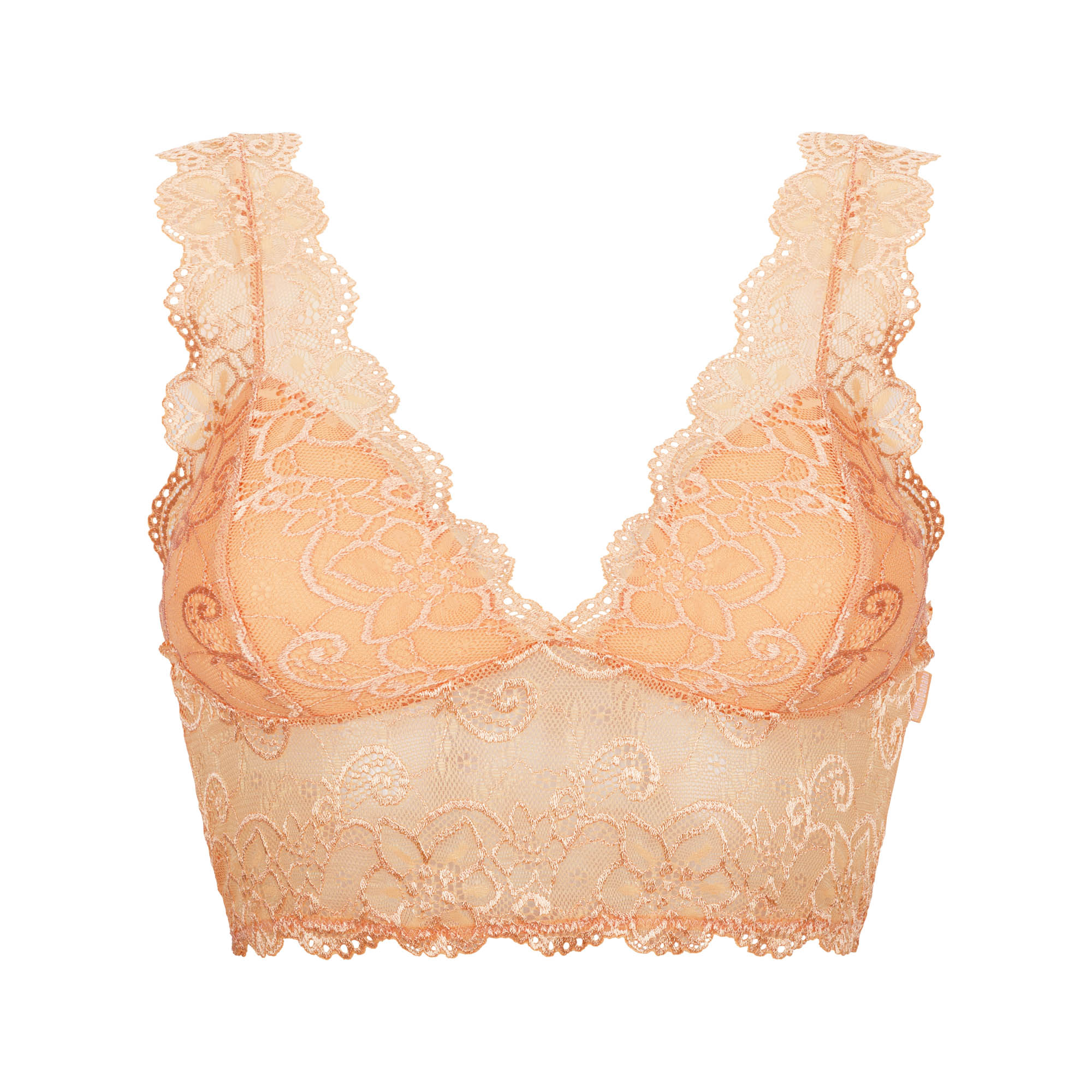 Spitzen-BH, Pfirsichfarbe, Unterwäsche Damen, Blumenmuster, Breite Spitze Band