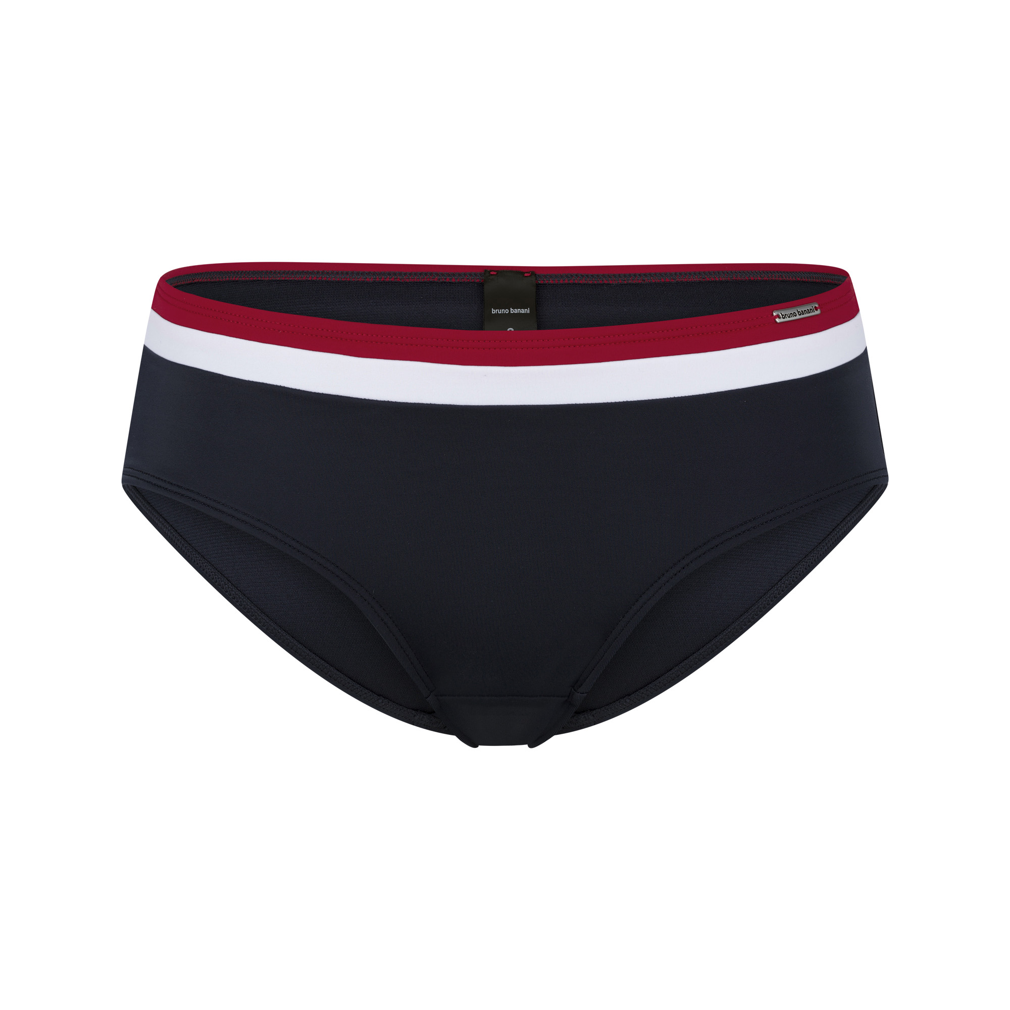 bikini bottom, swimwear, navy, red waistband, striped waistband