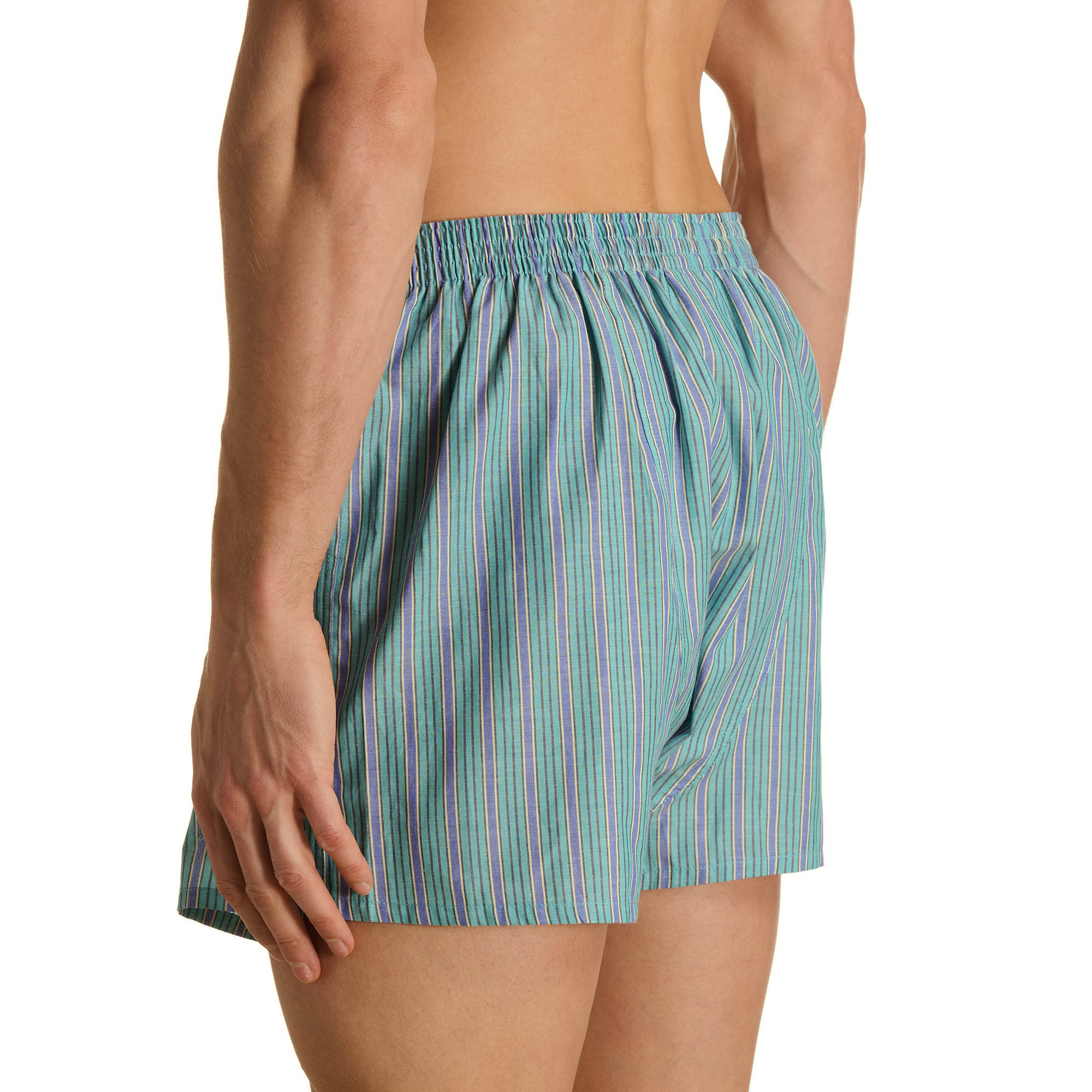 Herren-Boxershorts, Türkis, Längsstreifen, Elastischer Bund, Gewebter Stoff