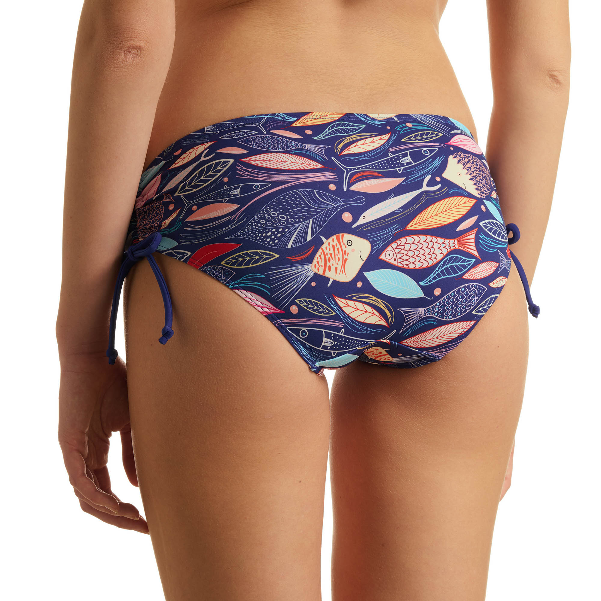 Bikini-Hose, Unterteil, Dschungel-Fischmuster, Wechselseitiger Side-Tie, Marineblau