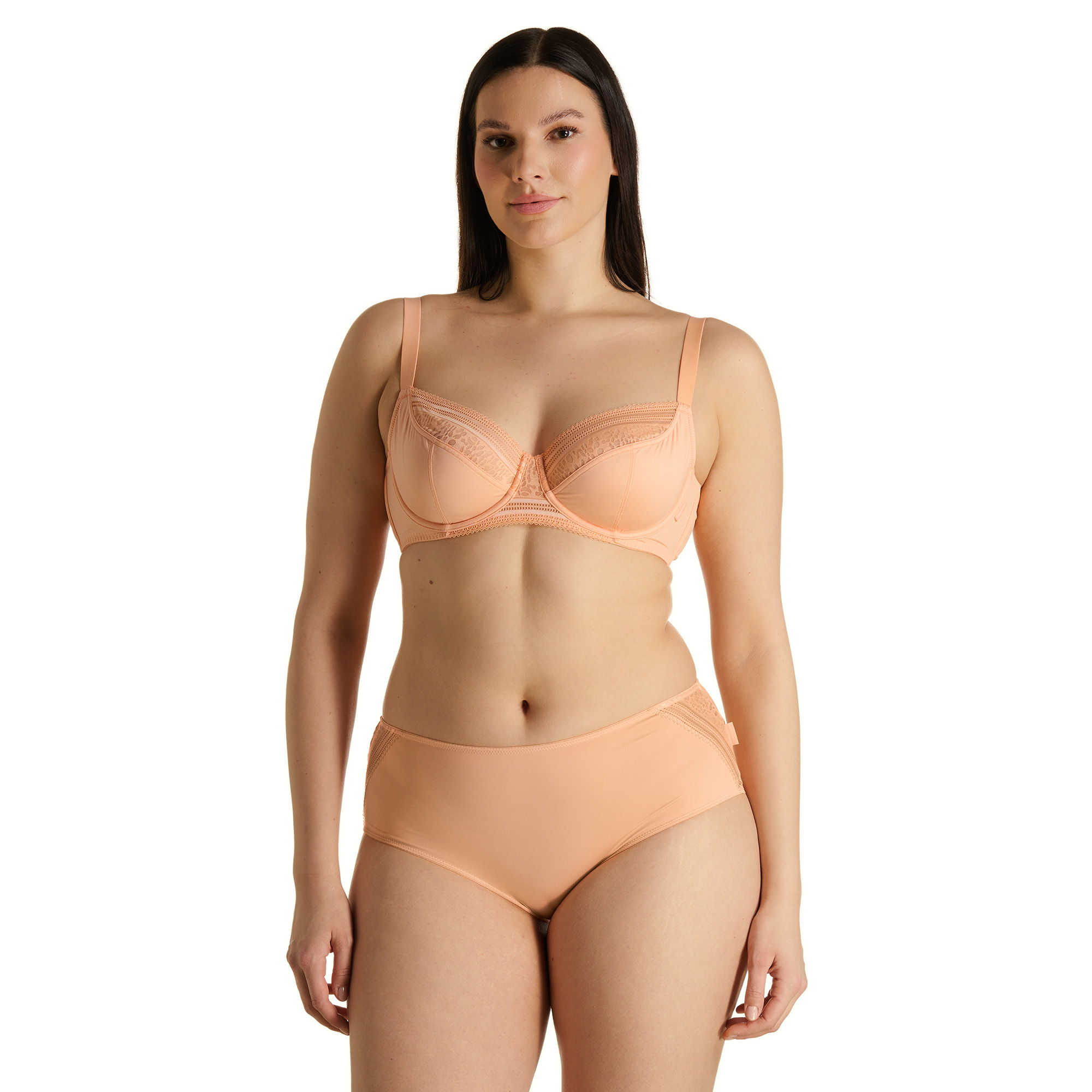BH-BH-Brassiere?, peach color?, lace trim?, underwire, panties set