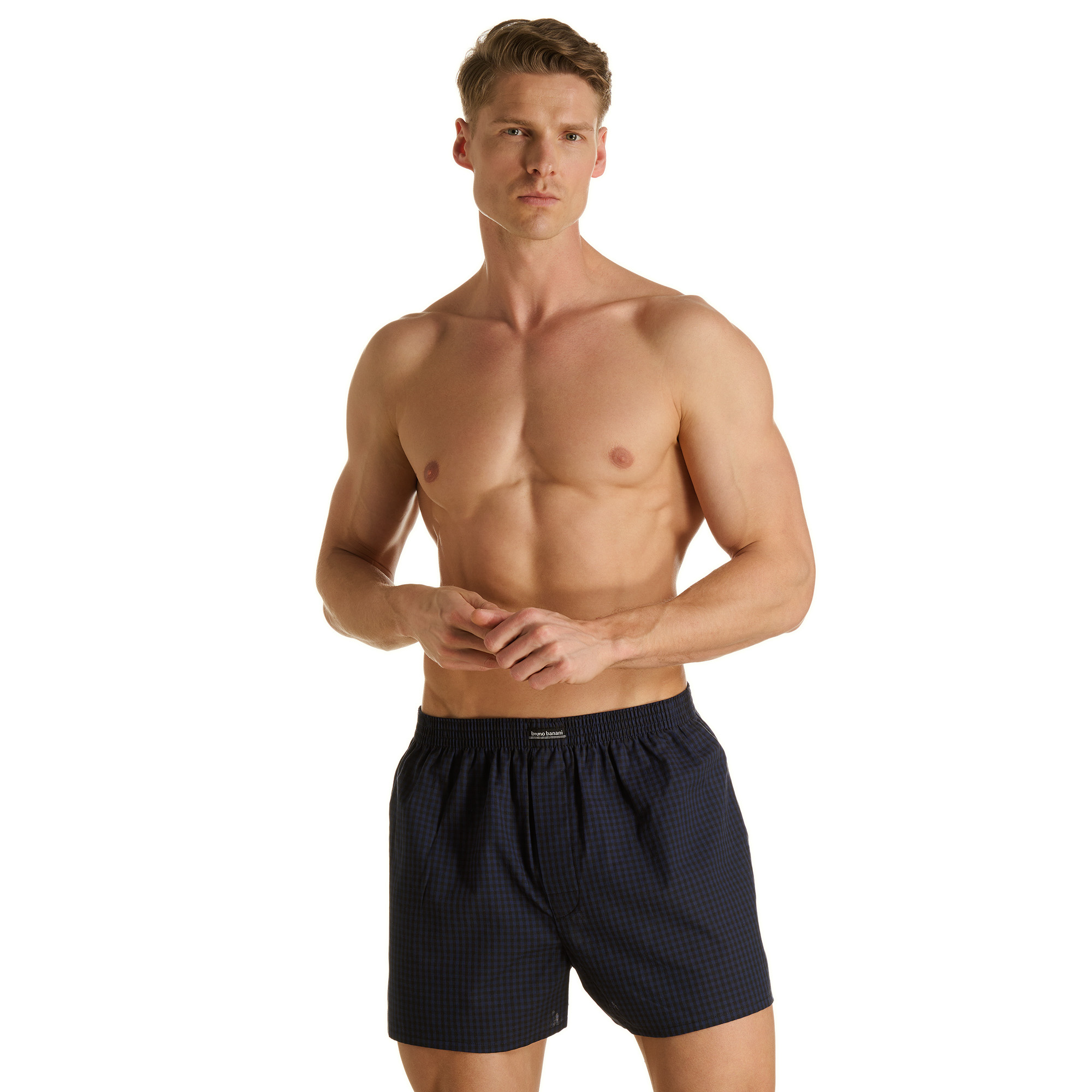 Männerunterwäsche, Boxershorts, dunkelblau, kariert, kurze Hose