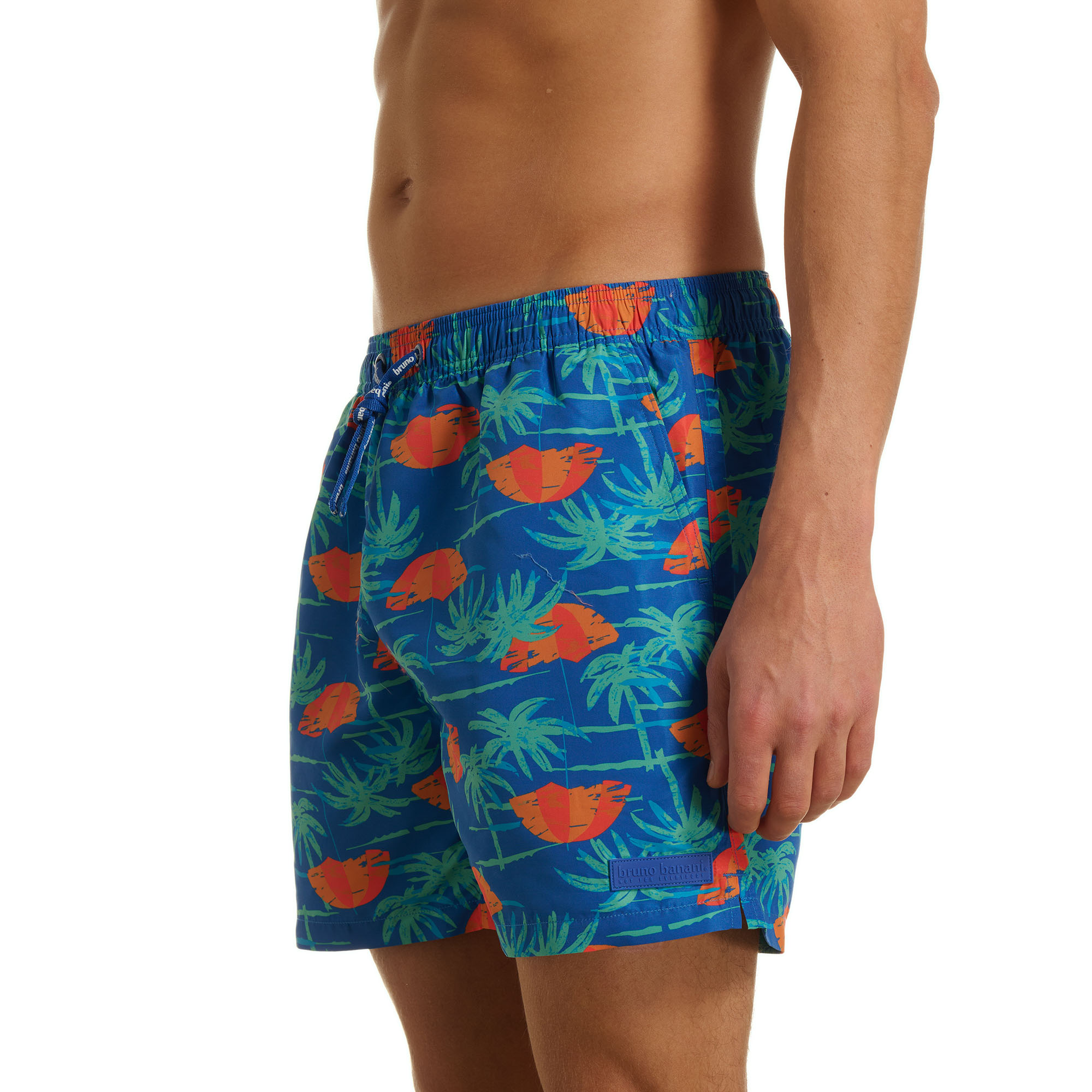 Badeshorts, Palmengrün, Blau, Kokosnuss-Print, Gummizug