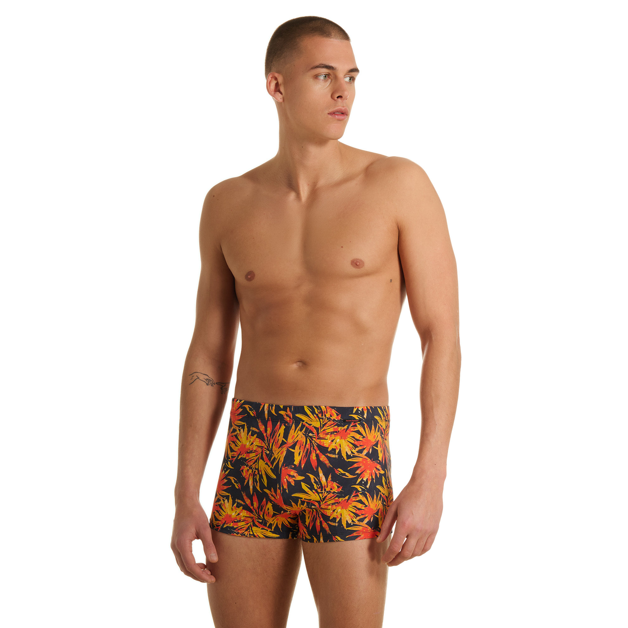Badehose, Boxer-Short, Shorts, Blättermuster, Flammenfarben