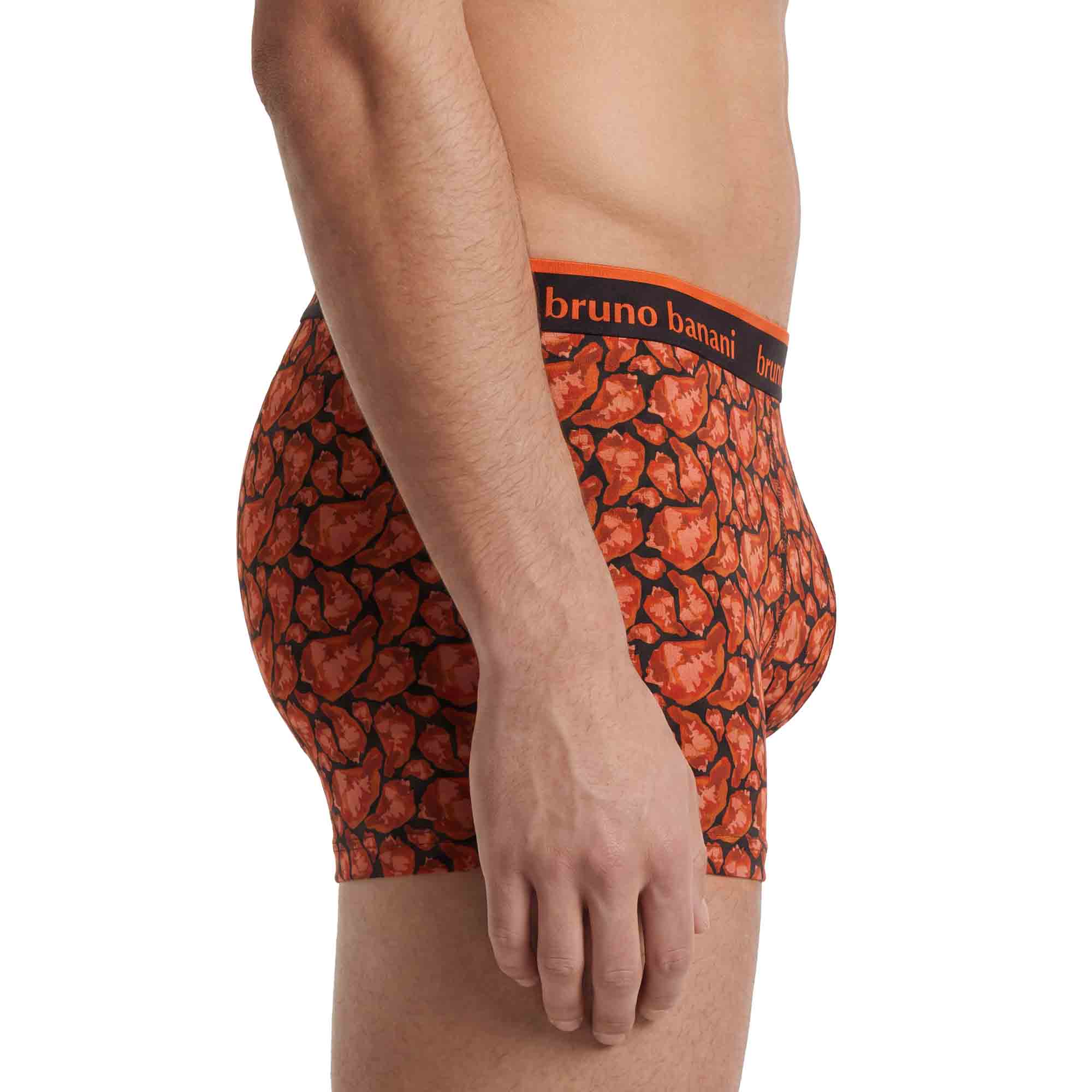 Herren-Boxershorts, Orange-schwarz, Allover-Muster, Elastischer Bund