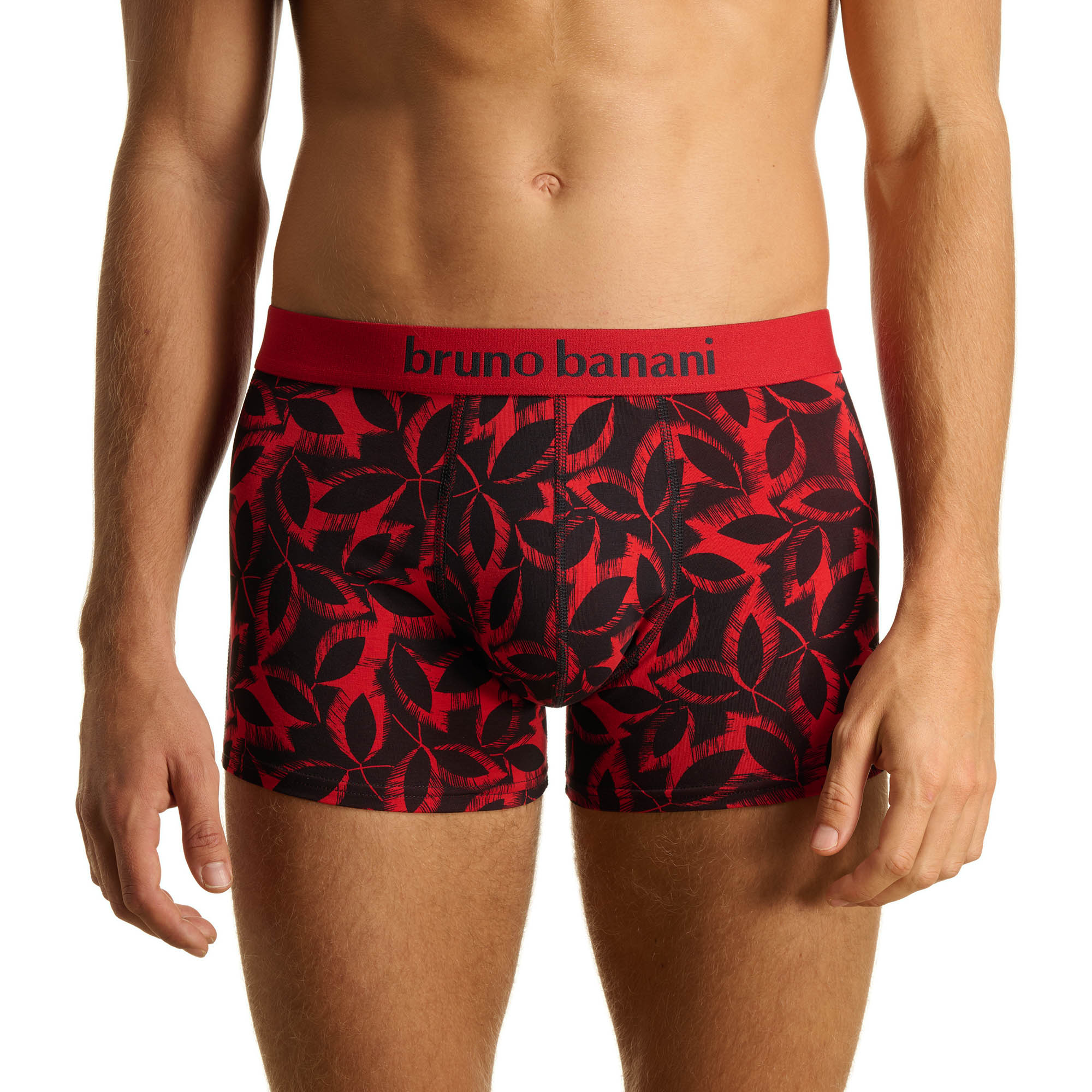 Boxershorts, geometrisches Muster?, rot-schwarz, Blättermuster, elastischer Bund