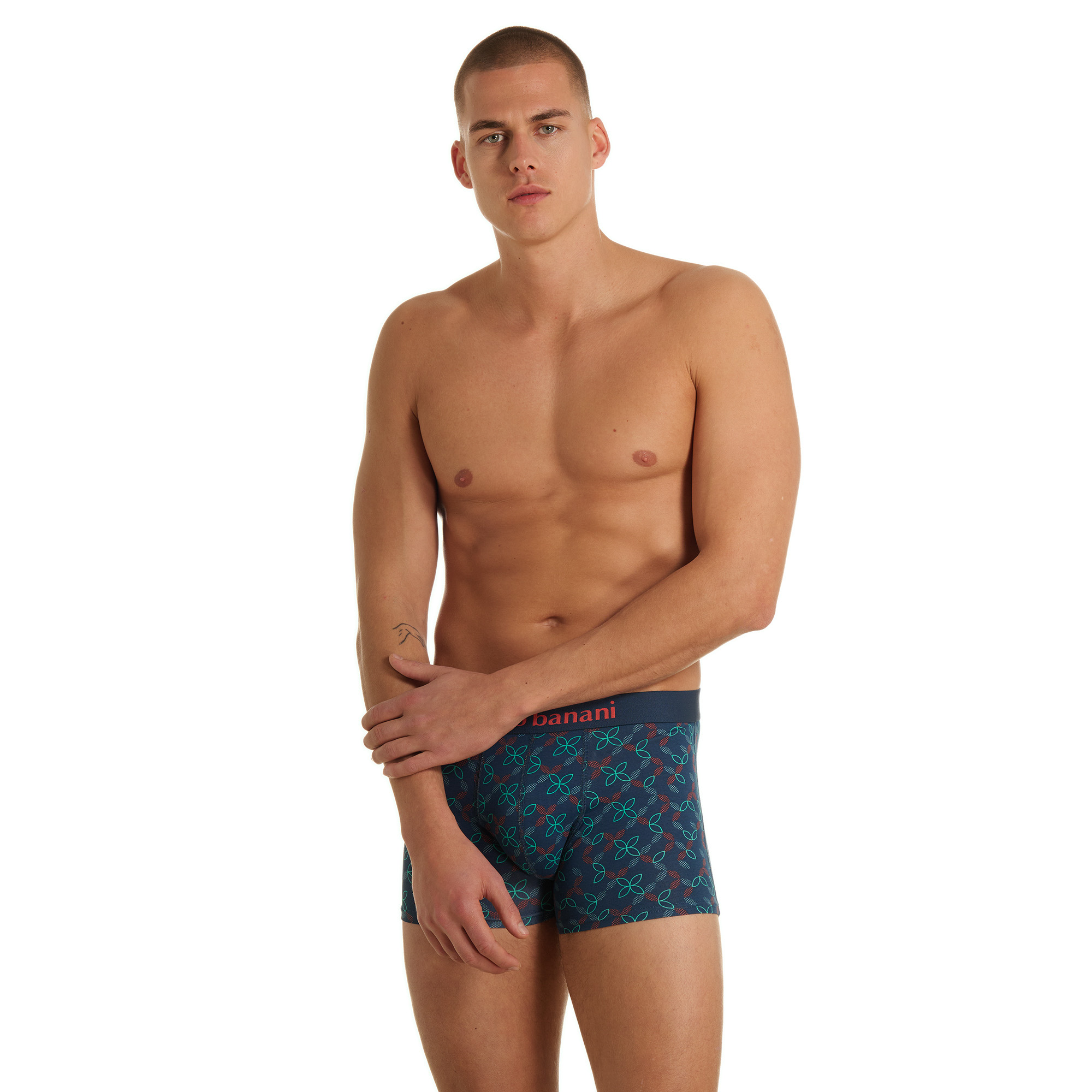 Bademode, Boxer, Druck, Muster, Dunkelblau