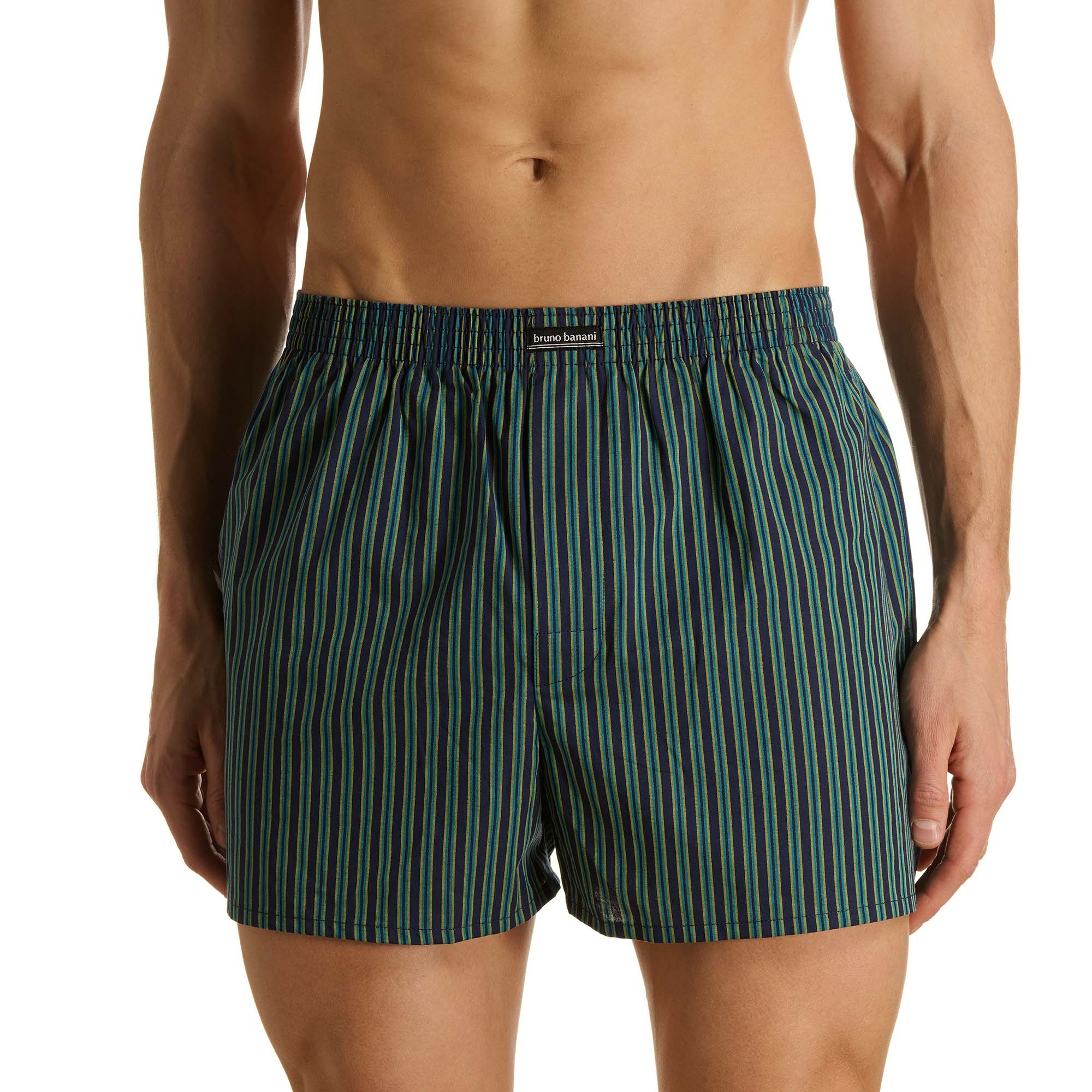 Boxershorts, gestreiftes Muster, elastischer Bund, nachtblau, grüner Streifen