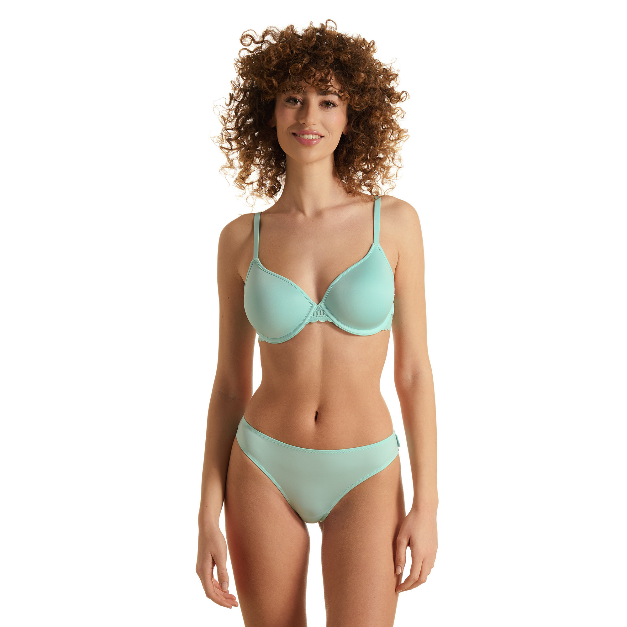 Damen-Bikini, Bikini-Set, Mintgrün, Plunge-BH, Stoff-Slips