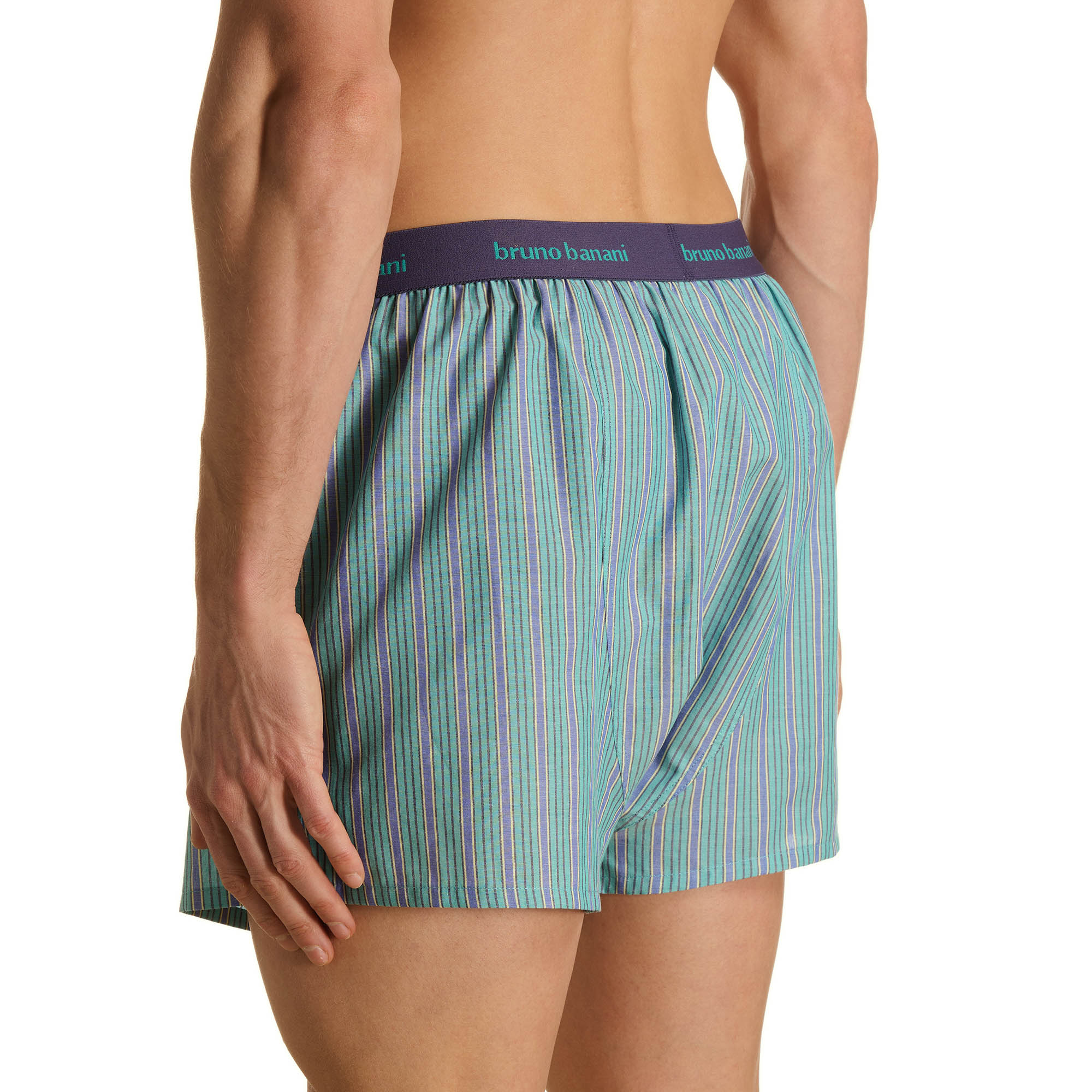 Herren-Boxershorts, Webstoff, Türkis, Längsstreifen, Elastischer Bund