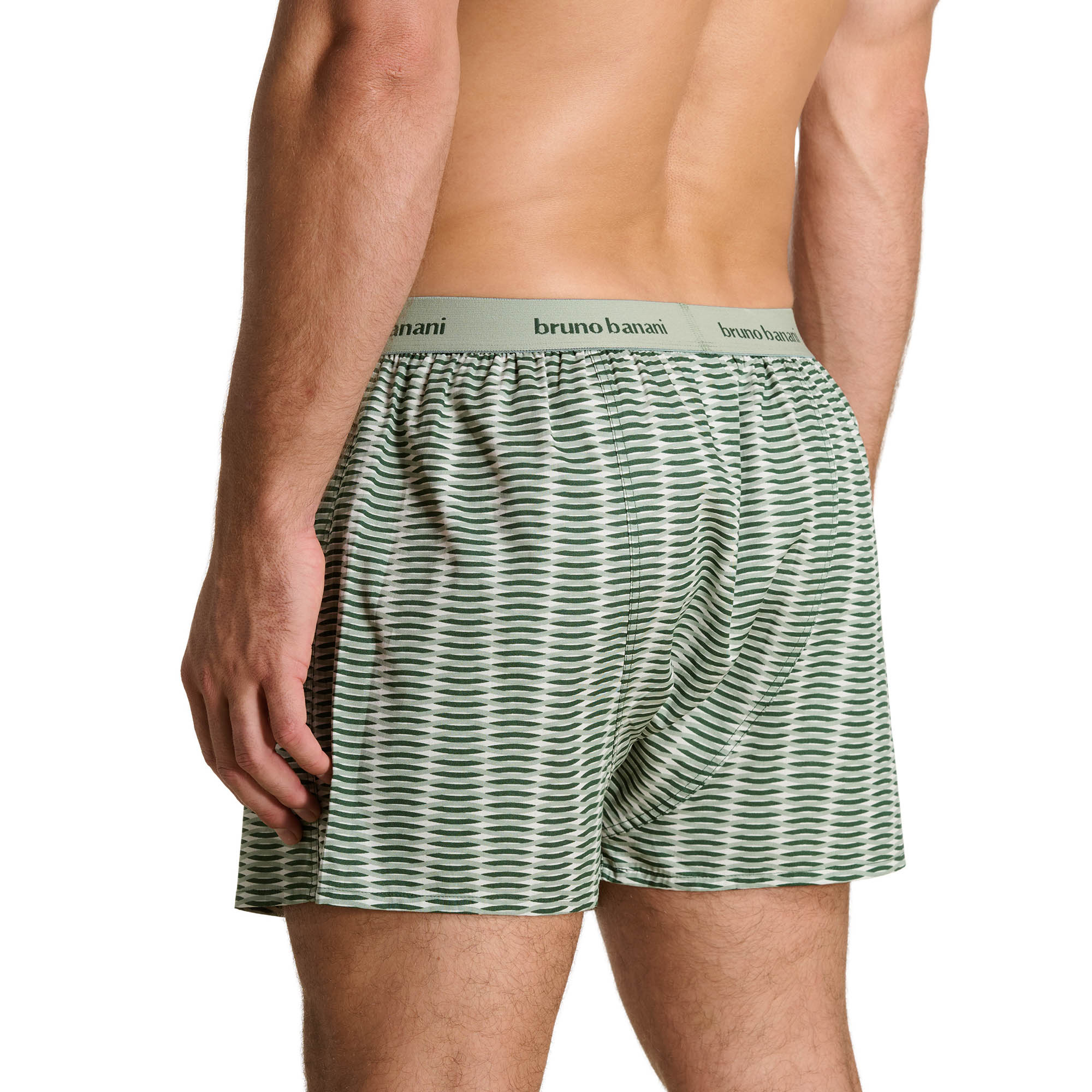Boxershorts, grünes Muster,  elastischer Bund, Mittellänge, bruno banani