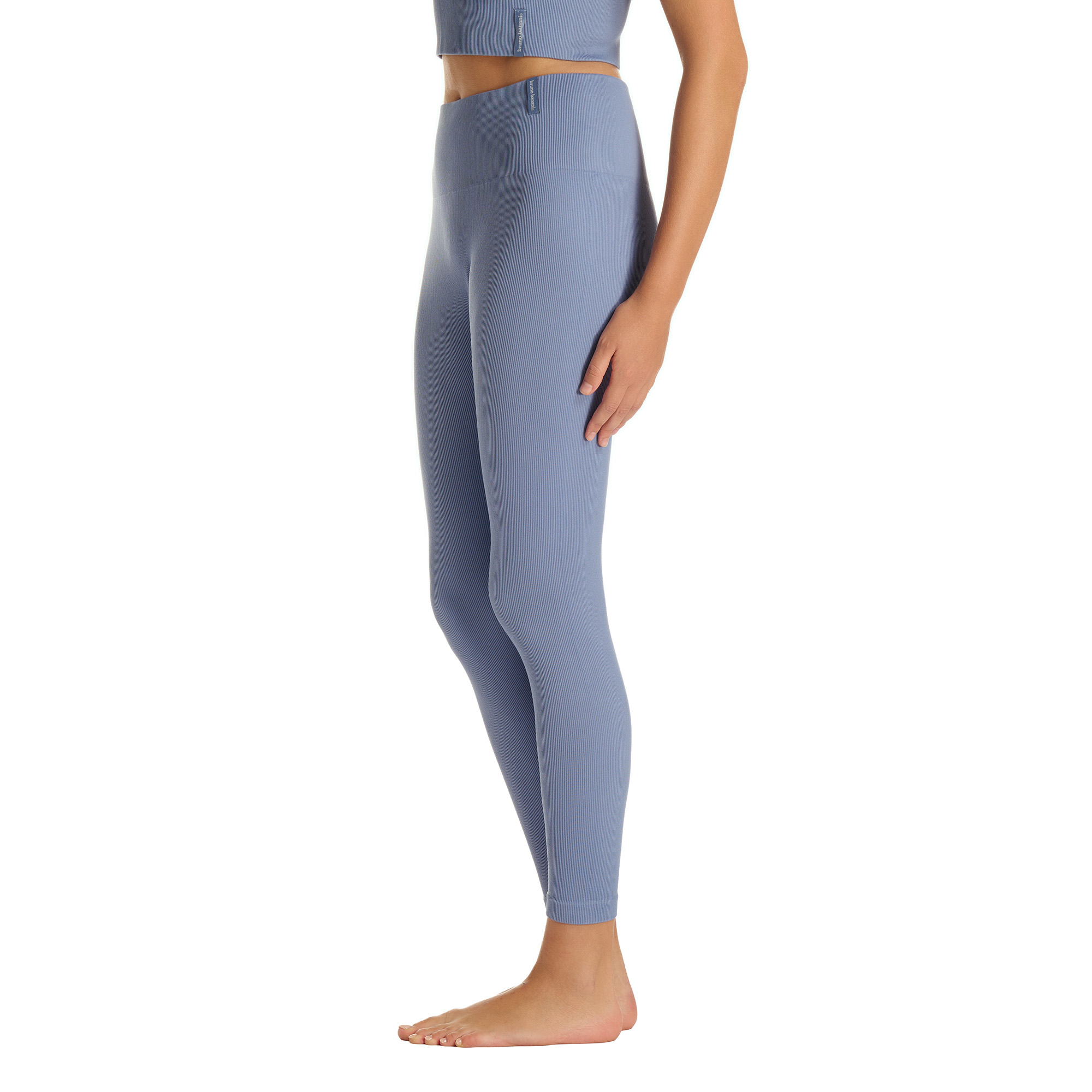 Leggings, Hohe Taille, Rippenstruktur, Baumwollmischung, Blau