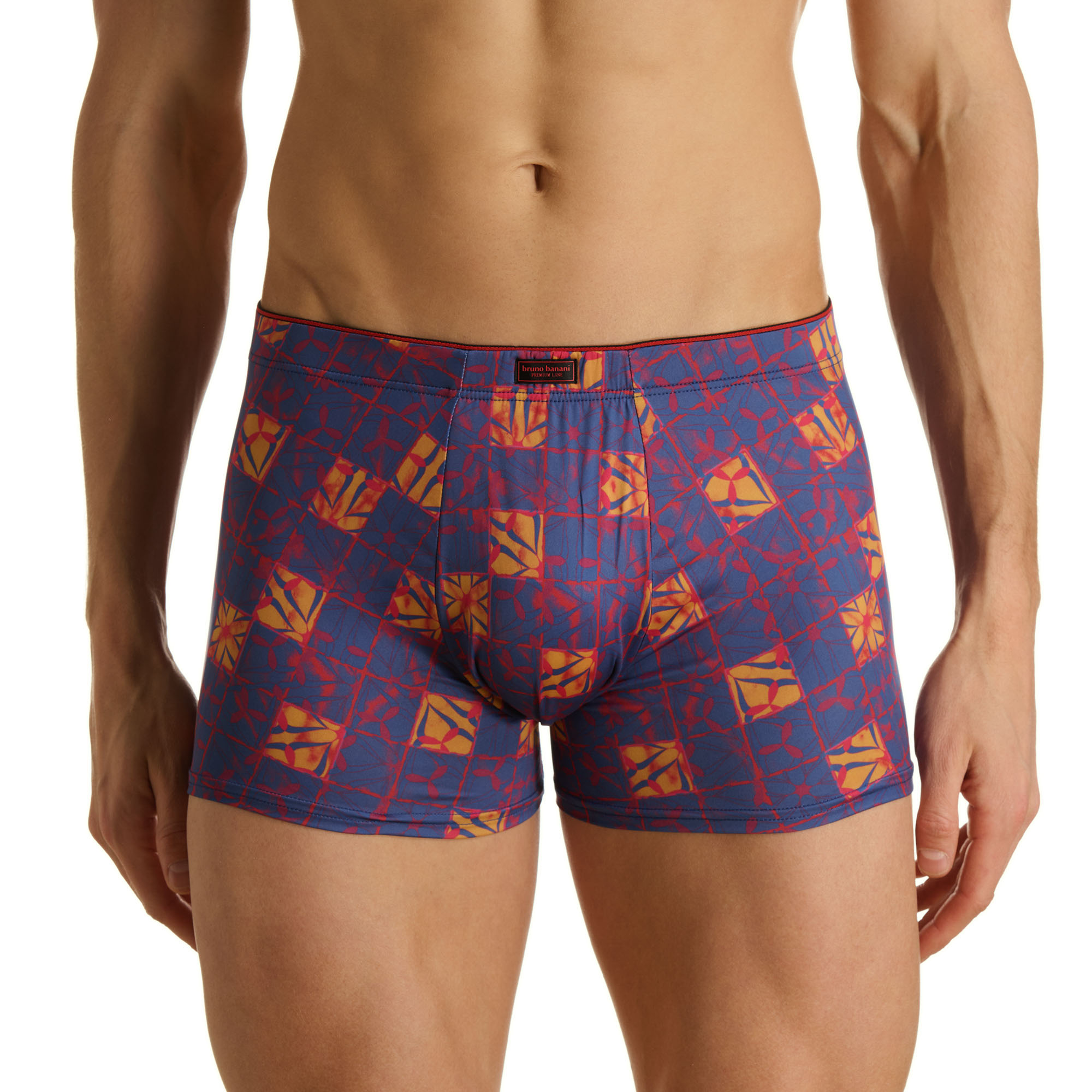 Boxershorts, gemustertes Unterhemd?, Pattern-Unterwäsche, blau rot, Bundetikett